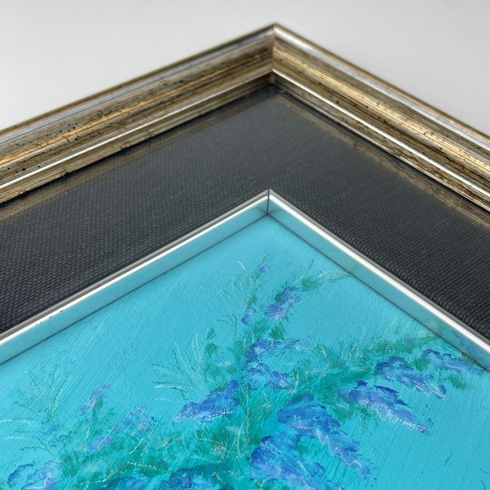 Luigi Targa, Blue Flowers, Padua, Italy 1970s, Oil On Canvas, Framed photo buy