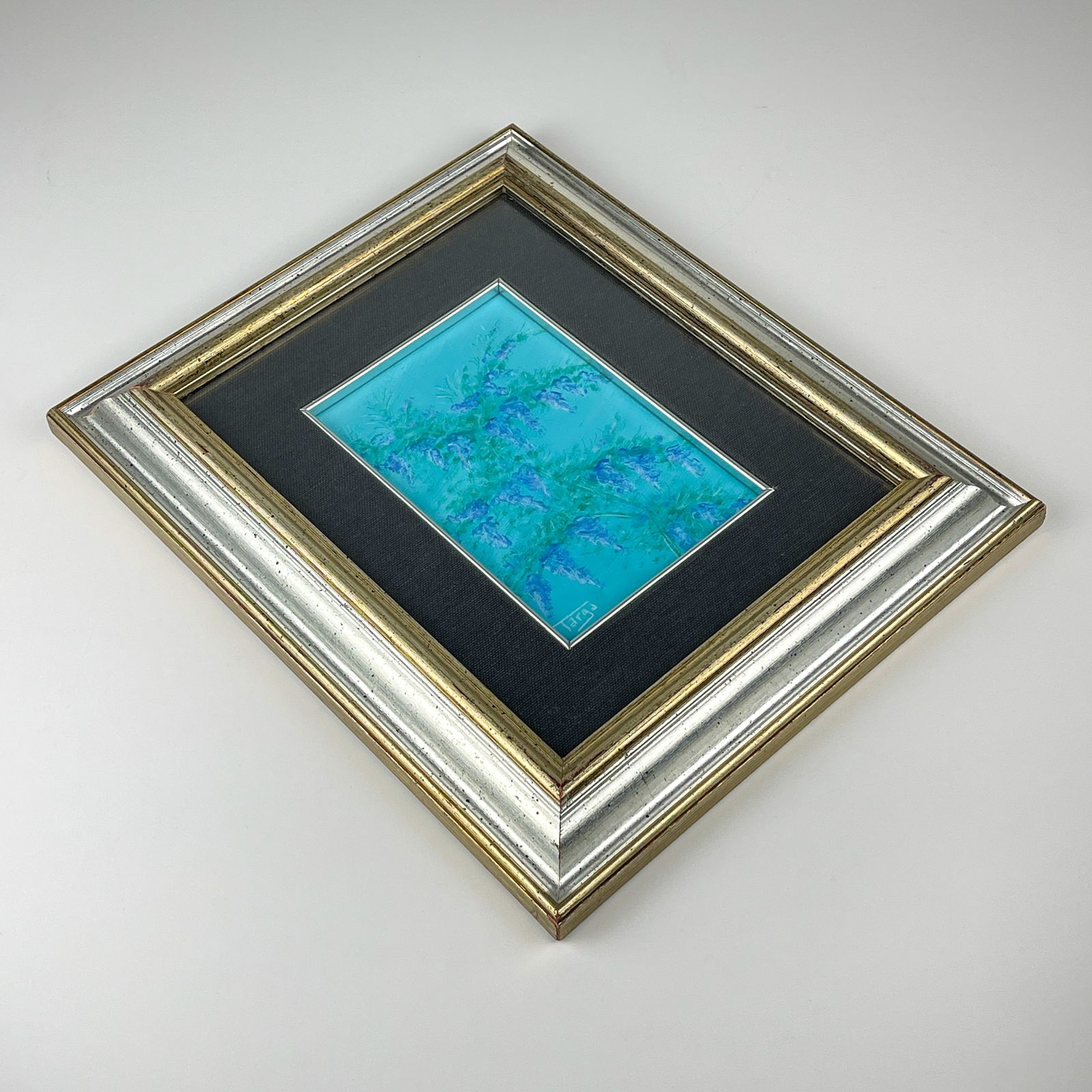 3900.0 Luigi Targa, Blue Flowers, Padua, Italy 1970s, Oil On Canvas, Framed photo
