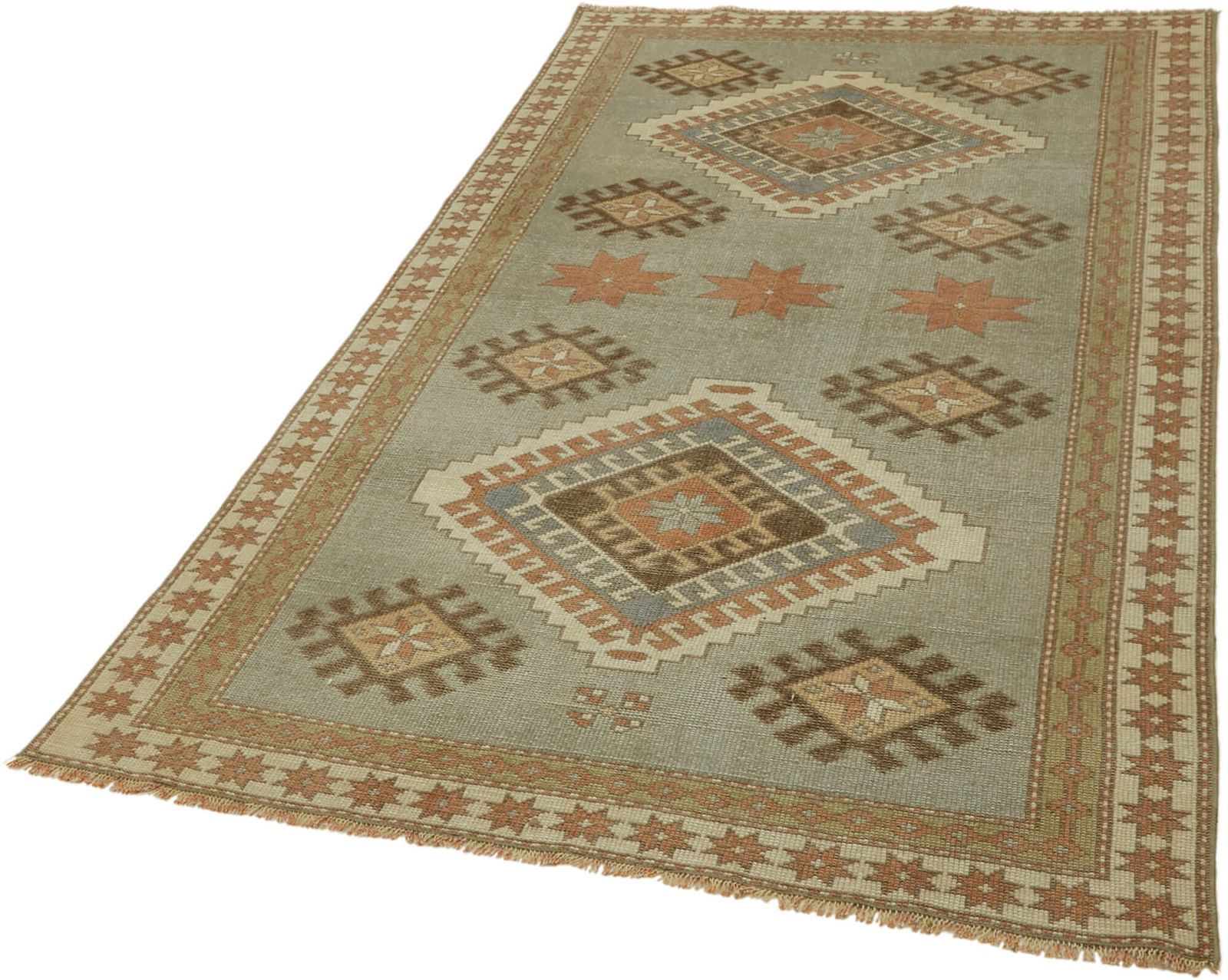 Handmade Vintage Blue Anatolian Runner Rug 127 Cm X 211 Cm photo for sale