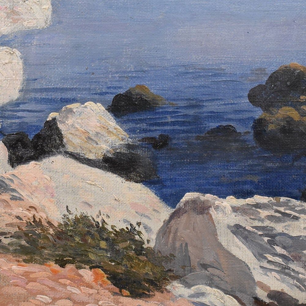 Antique Oil Seascape Painting With Marine, Oil On Canvas, 20th Century. photo 1400.0