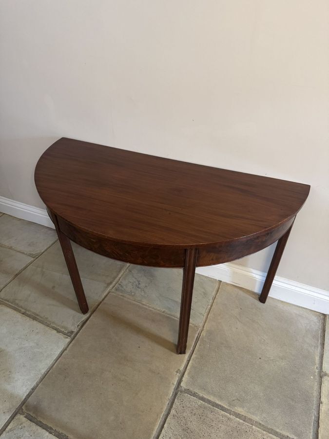 Pair Of Quality Figured Mahogany Antique George III Demi Lune Console Tables photo for sale