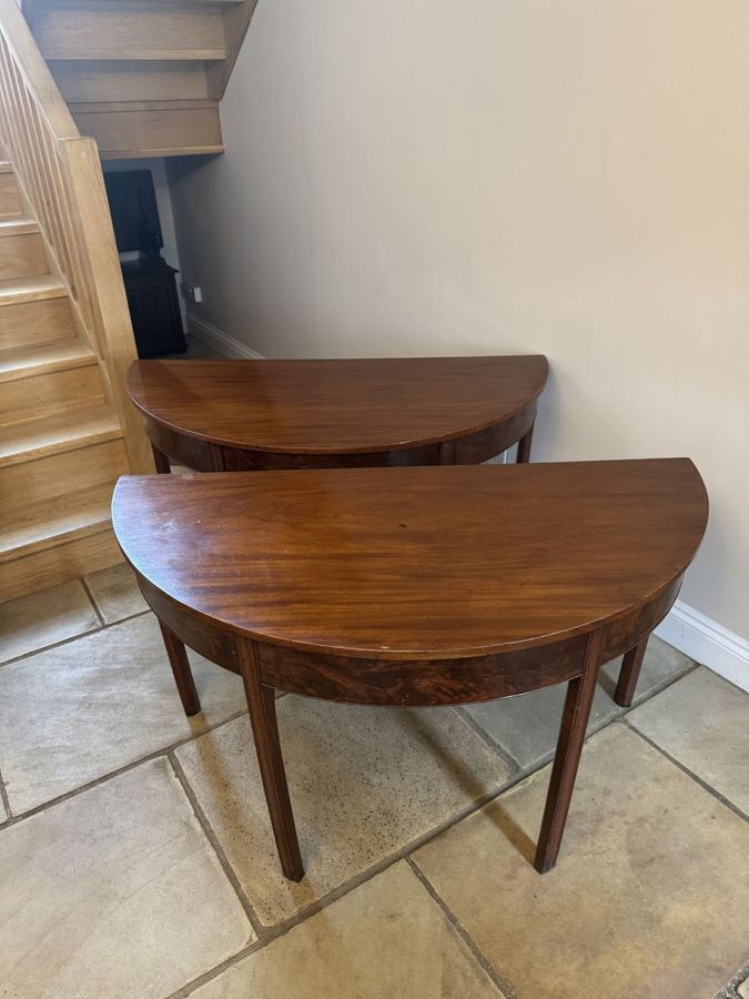 Pair Of Quality Figured Mahogany Antique George III Demi Lune Console Tables photo Furniture