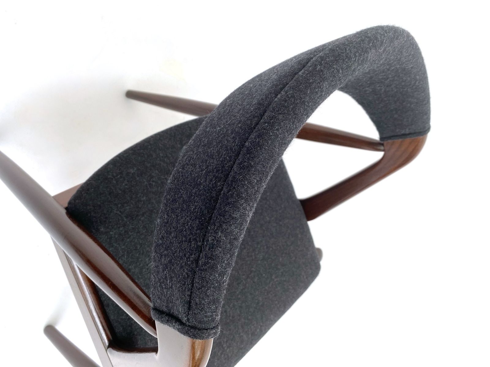 Danish Kai Kristiansen For Shou Andersen Model 31 Set Of 6 Teak And Charcoal Black Wool Dining Chairs Mid Century 1960s photo for sale