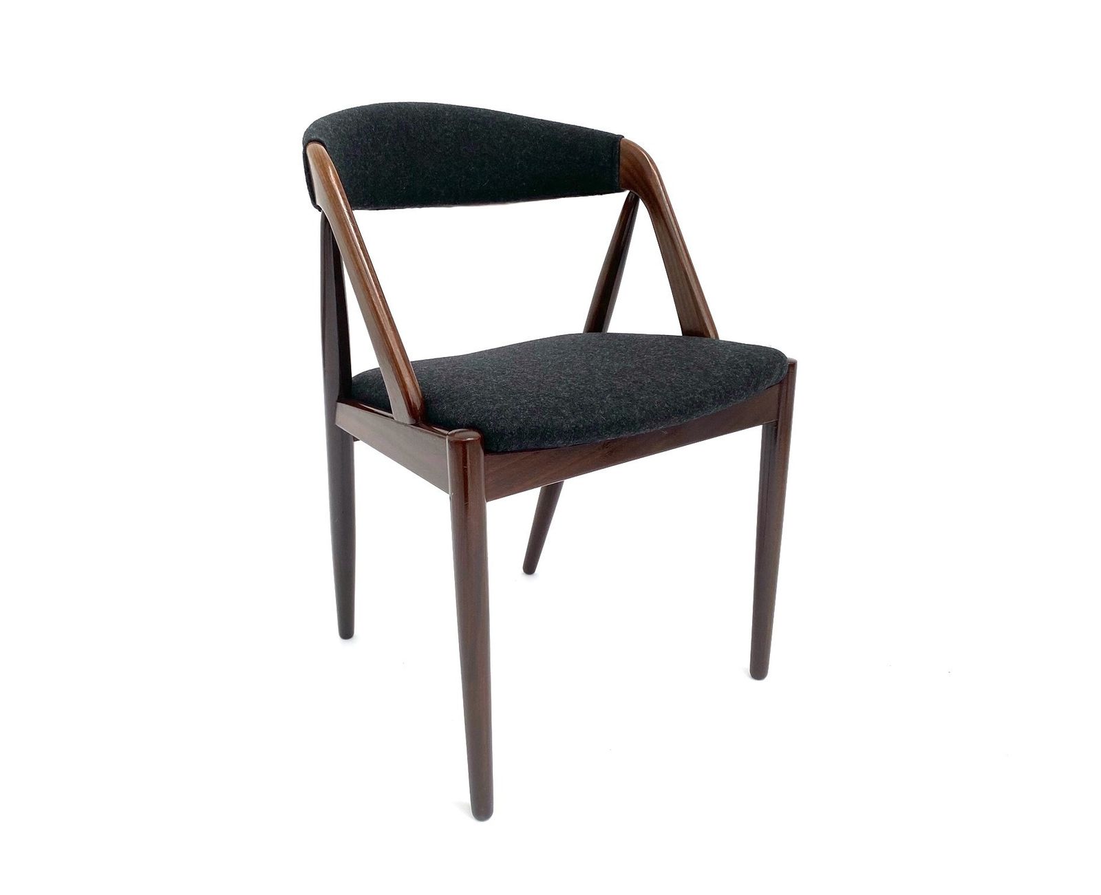 Danish Kai Kristiansen For Shou Andersen Model 31 Set Of 6 Teak And Charcoal Black Wool Dining Chairs Mid Century 1960s photo vintage