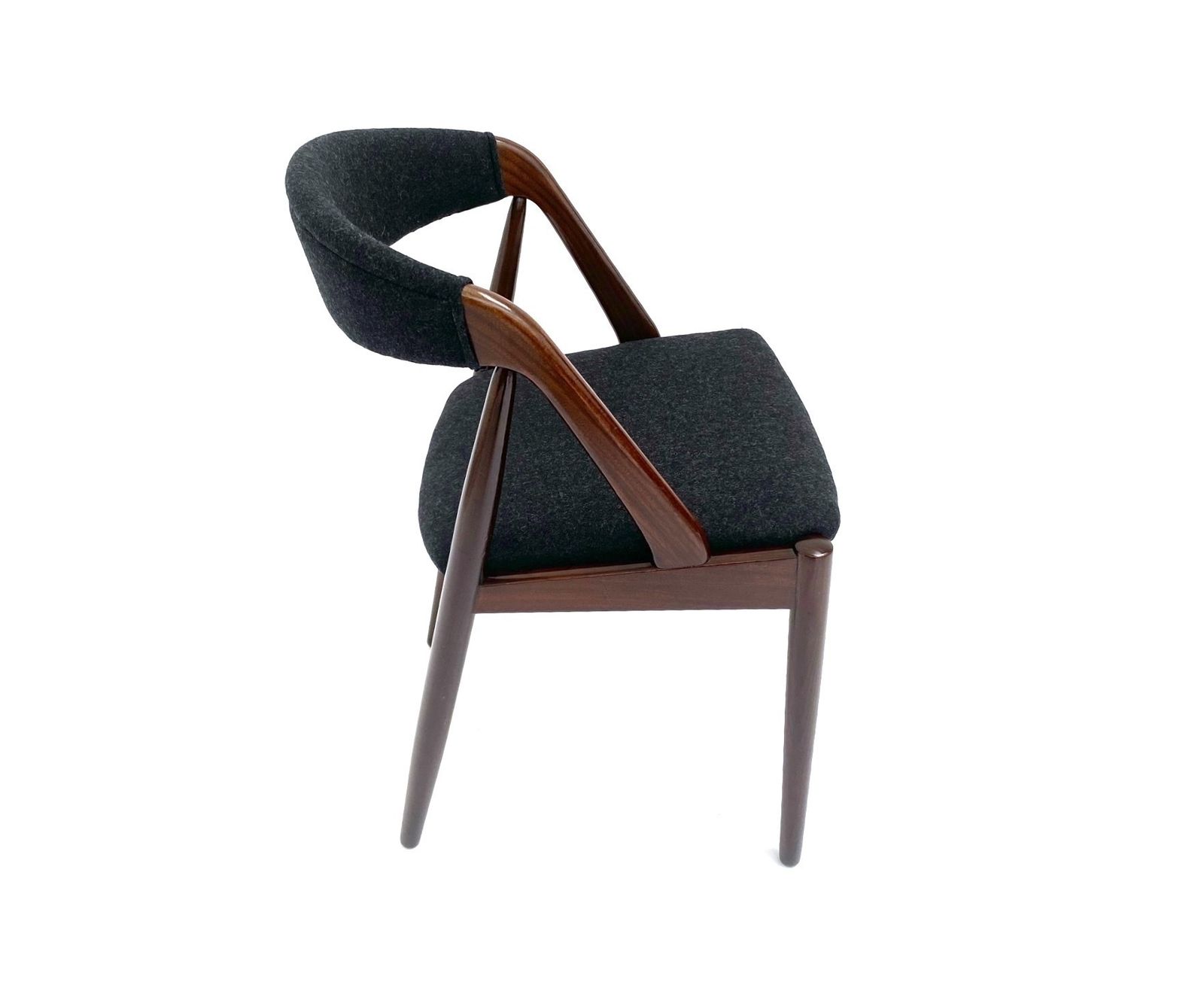 photo vinterior Danish Kai Kristiansen For Shou Andersen Model 31 Set Of 6 Teak And Charcoal Black Wool Dining Chairs Mid Century 1960s