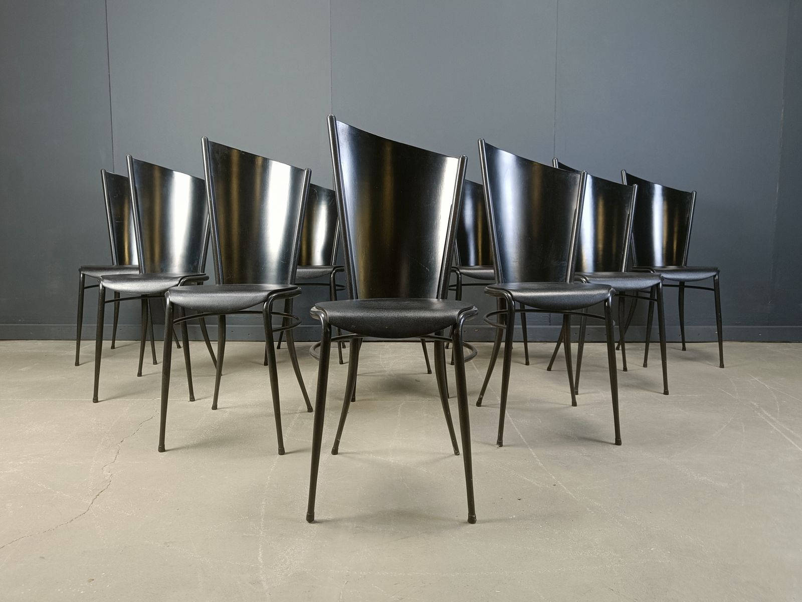Post Modern Wooden Dining Chairs, 1980s   Set Of 10 photo vinterior
