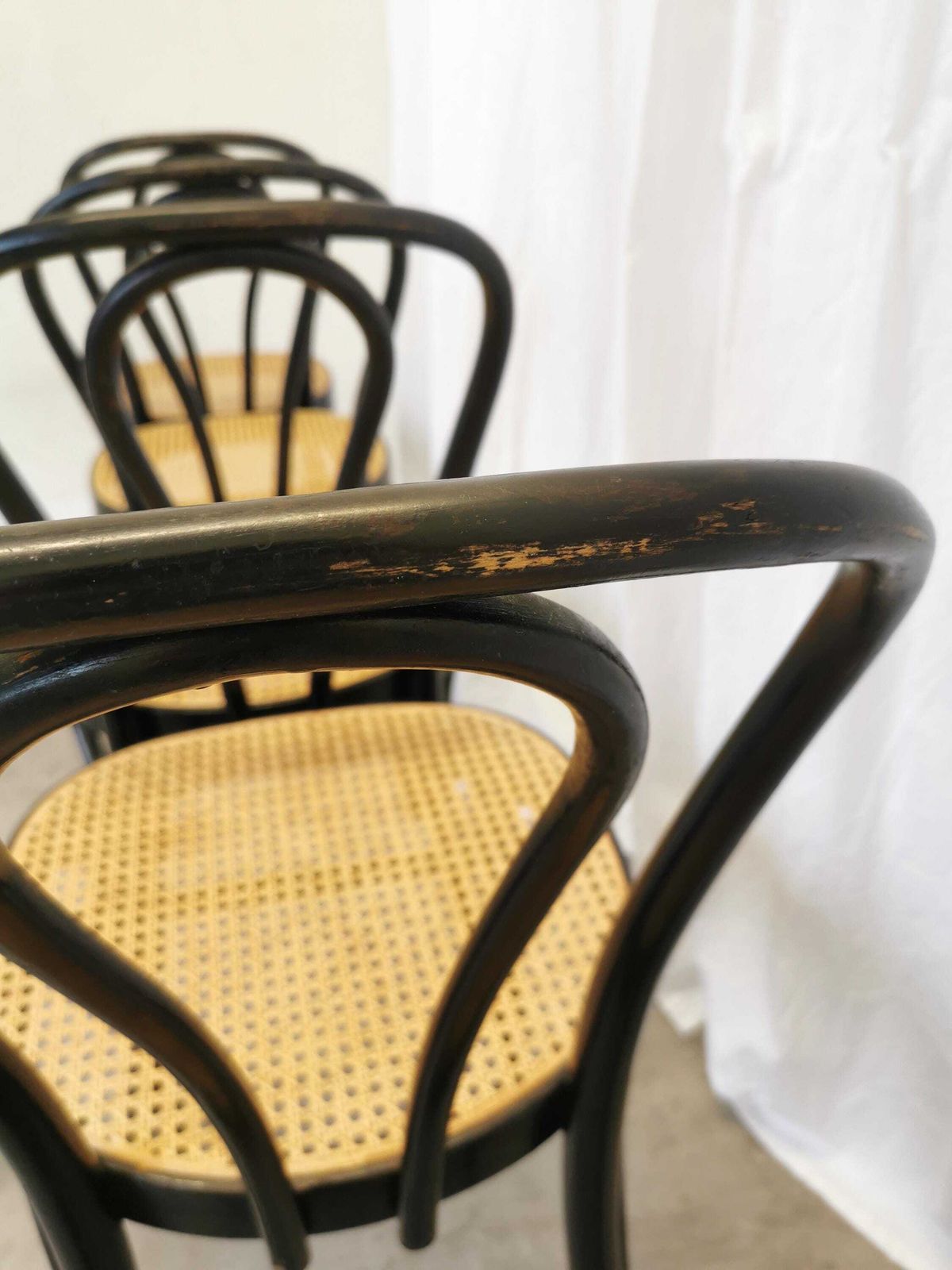 Vintage Dining Chair In Thonet N18 Style / Black Wooden Frame With Cane Seat photo vinterior