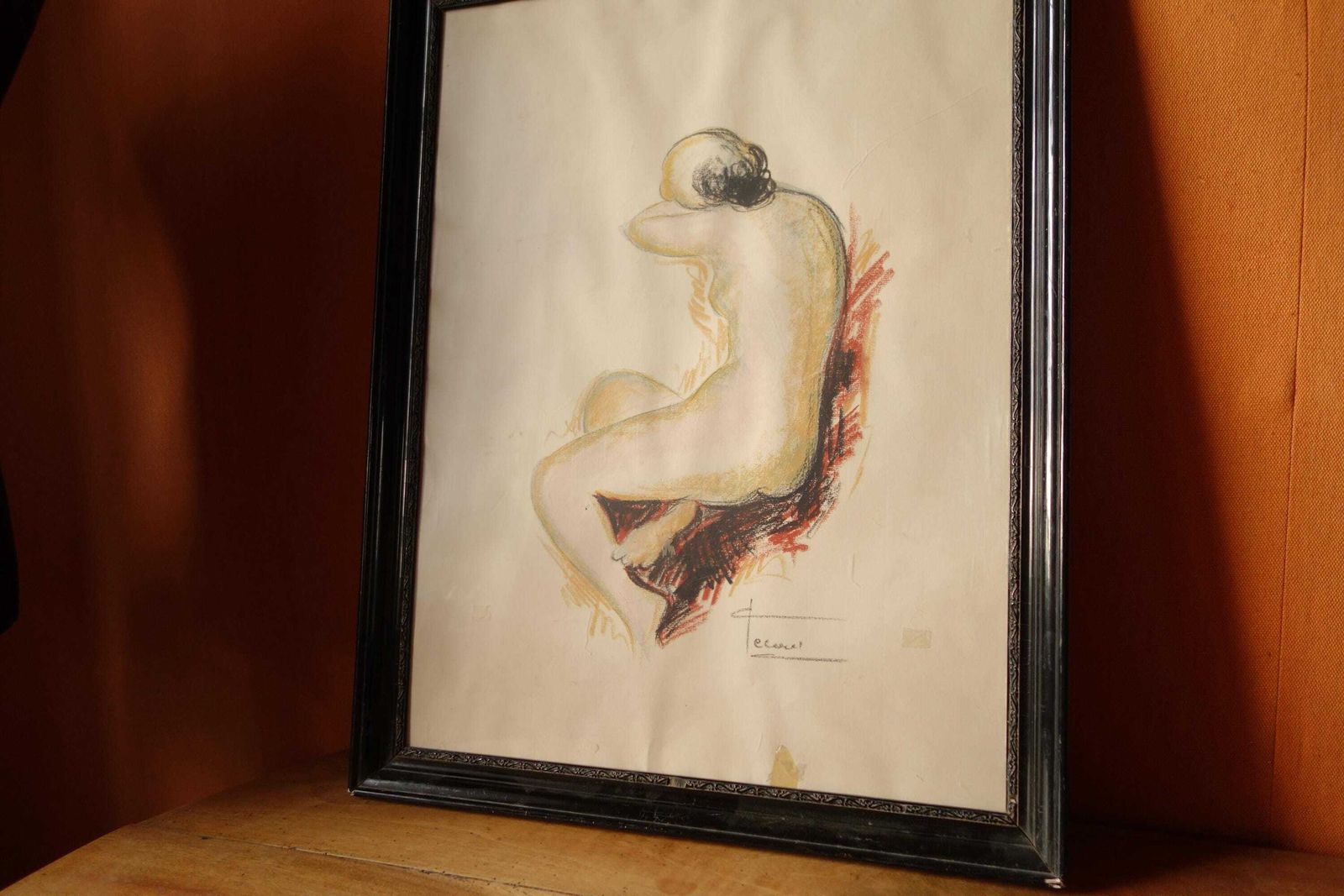 Original Nude Pastel Drawing Sketch – Artist Wall Art Decor photo Art