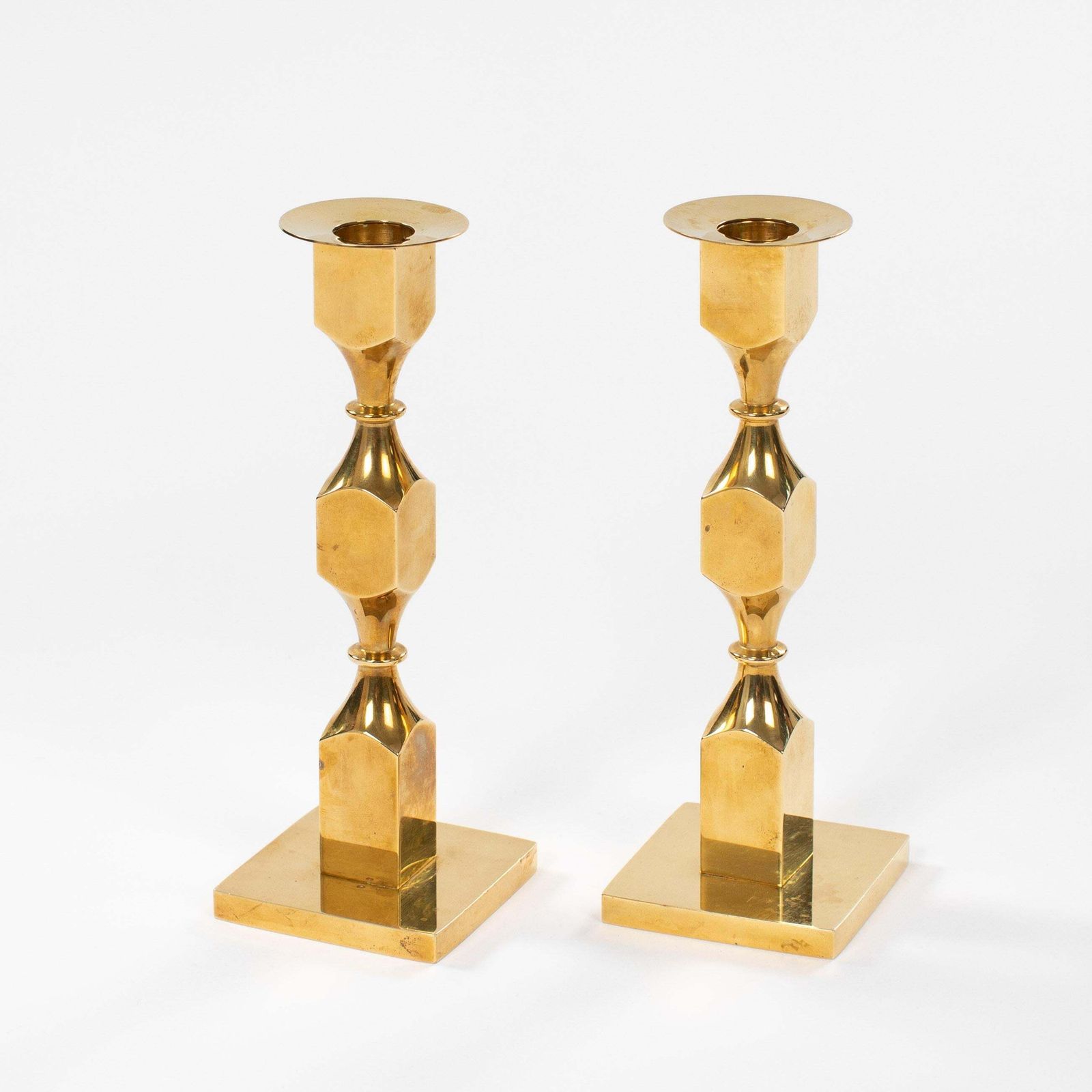 Pair Of Modern, Heavy Brass Candlesticks By Bernt Karlsson By Gusum 1980, Signed photo Home Decor