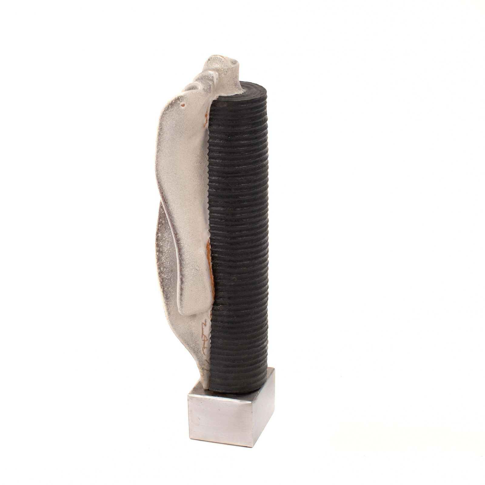 Stoneware Sculpture On Steel Base With Glaze In Grey White Black, Signed Zauli photo for sale