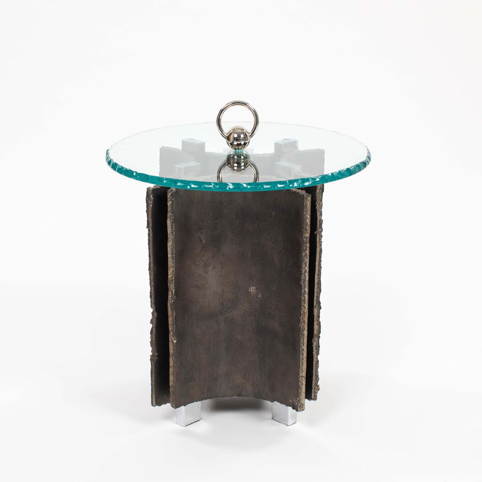 Mid Century Italian Brutalist Side Tables Iron Glass Nickel By Banci, Florence photo Furniture