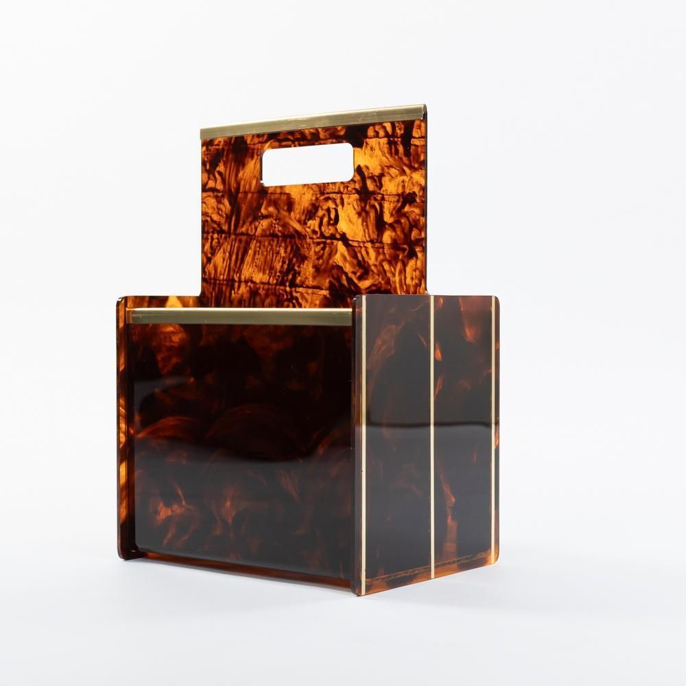 French Elegante Mid Century Lucite Brass Magazine Rack By Maison Dior 1970s photo Home Decor