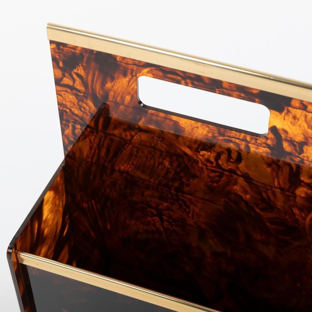 French Elegante Mid Century Lucite Brass Magazine Rack By Maison Dior 1970s photo vintage