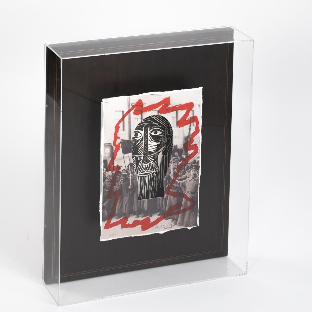 Mixed Media On Paper And Wood Behind Aryl Glass Mimmo Paladino, Italy 2009 photo vintage