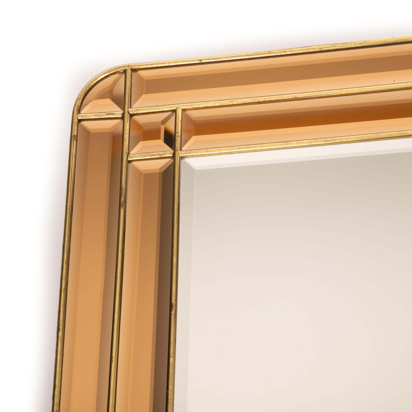 Italian Mid Century Mirror Amber Gold Faceted Surfaces 1970s photo vintage