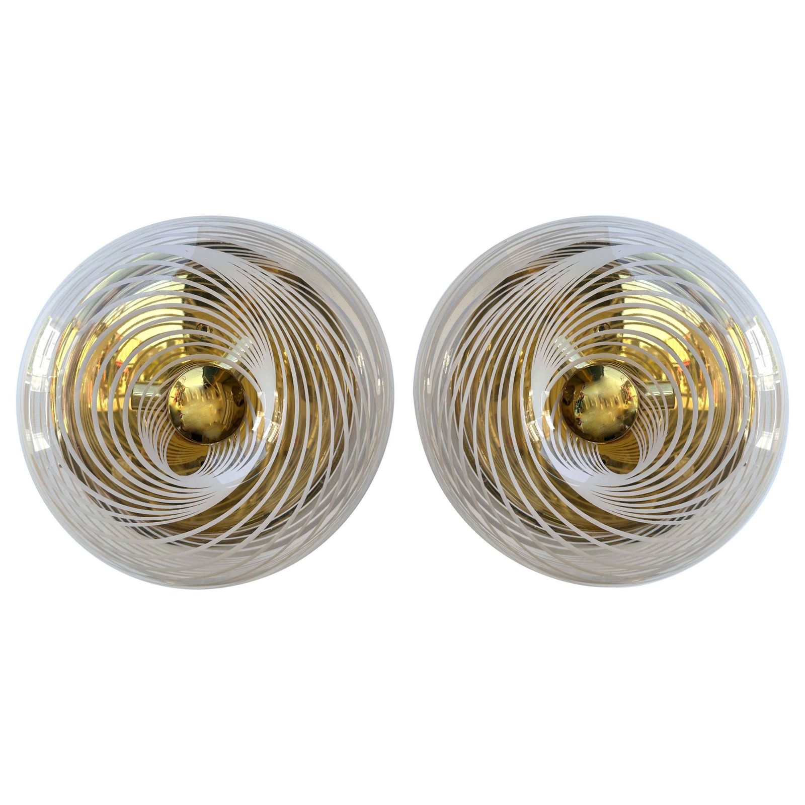 Pair Of Lucite Spiral And Brass Sconces  Italy, 1970s
