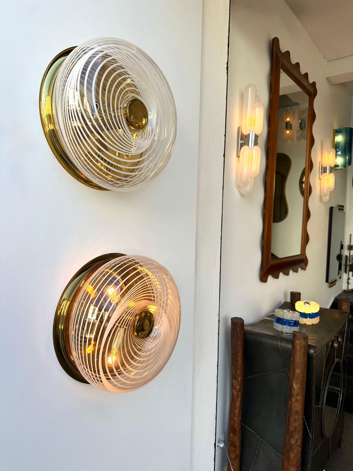 Pair Of Lucite Spiral And Brass Sconces  Italy, 1970s photo Lighting