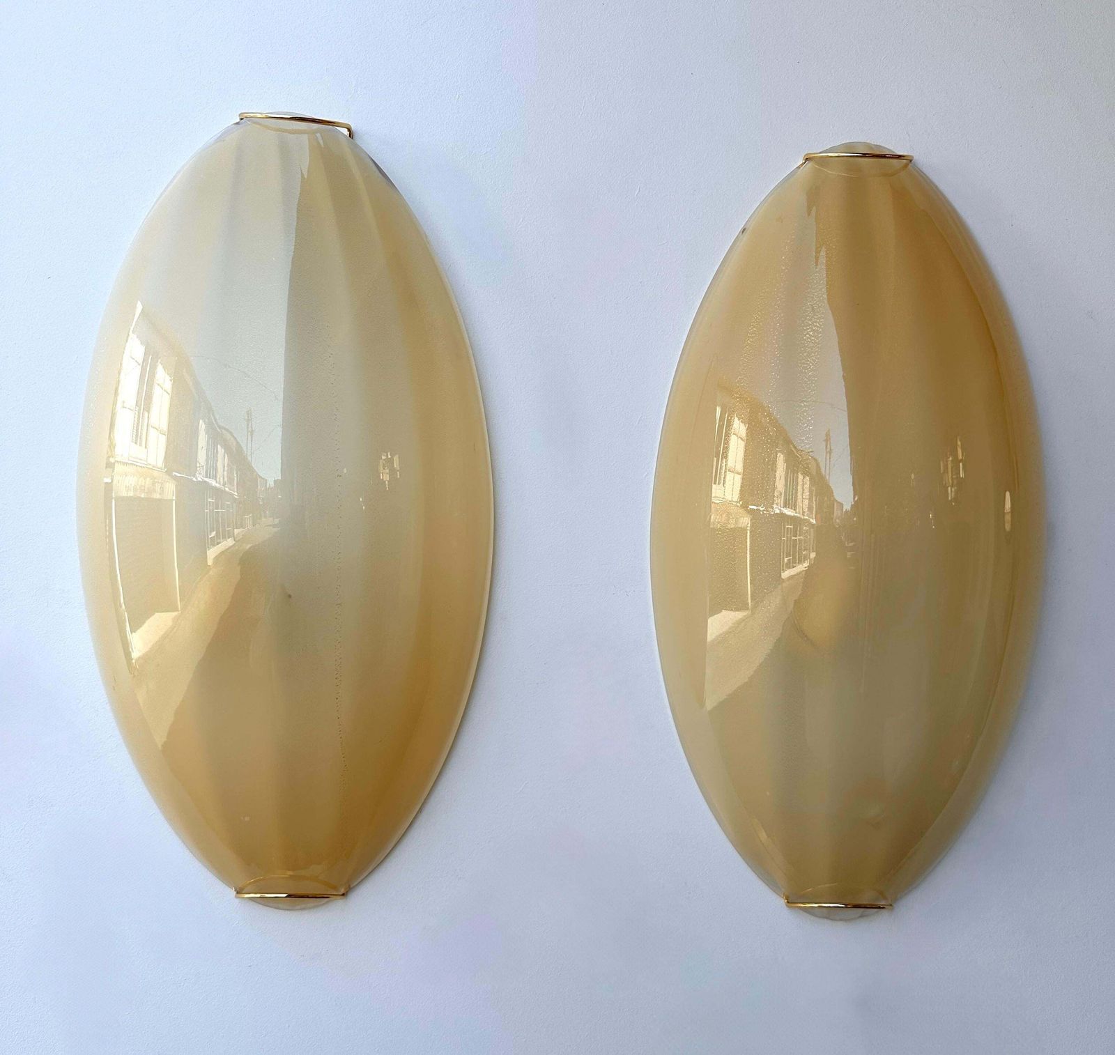 Contemporary Pair Of Yellow Gold Leaf Murano Glass And Brass Sconces, Italy photo furniture