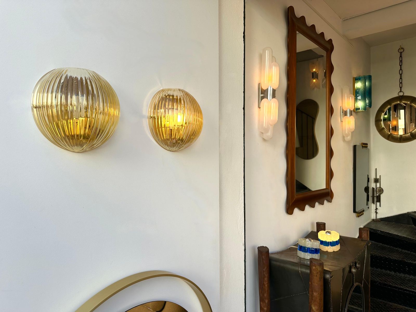 Contemporary Pair Of Gold Leaf Murano Glass Half Ball Sconces, Italy, 2000s photo 3255.0