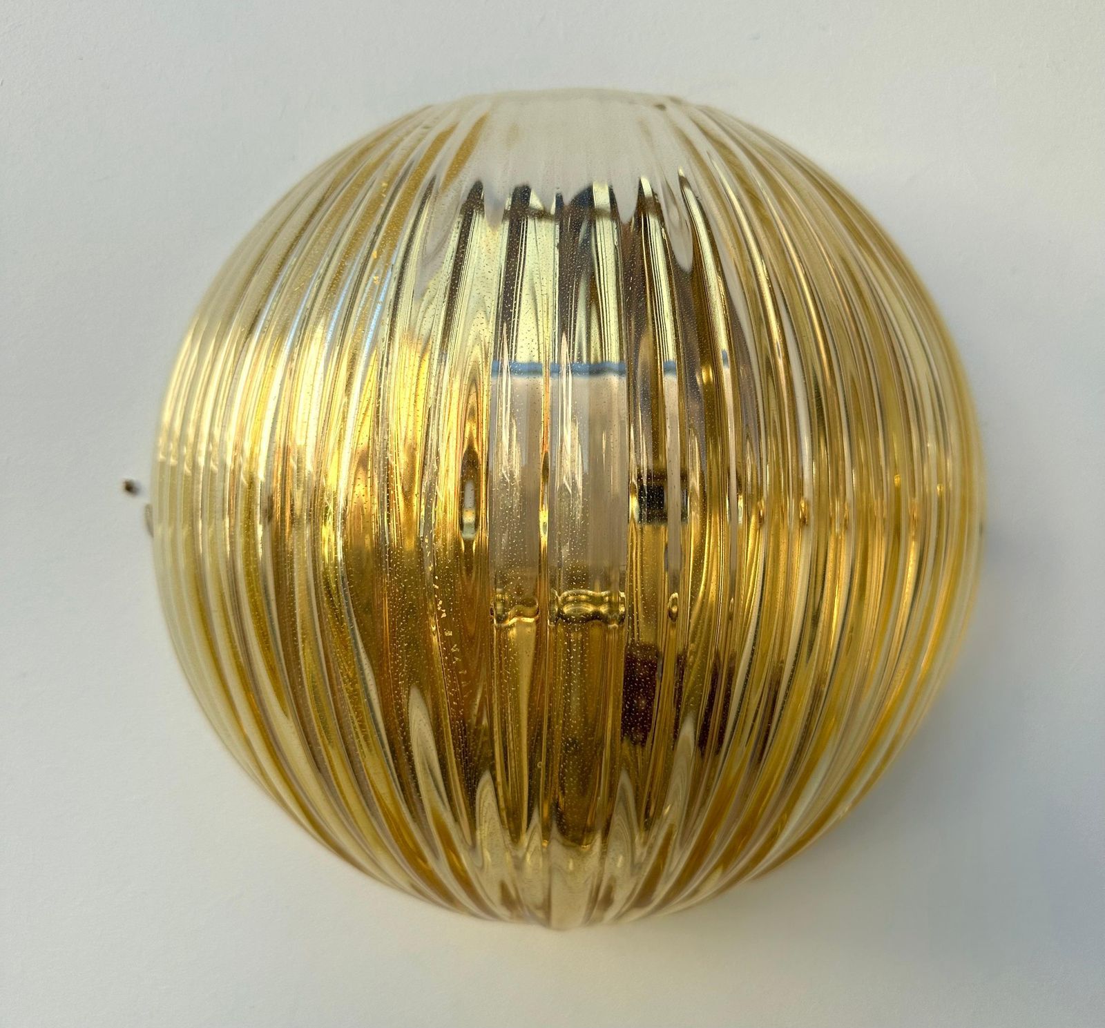 3255.0 Contemporary Pair Of Gold Leaf Murano Glass Half Ball Sconces, Italy, 2000s photo