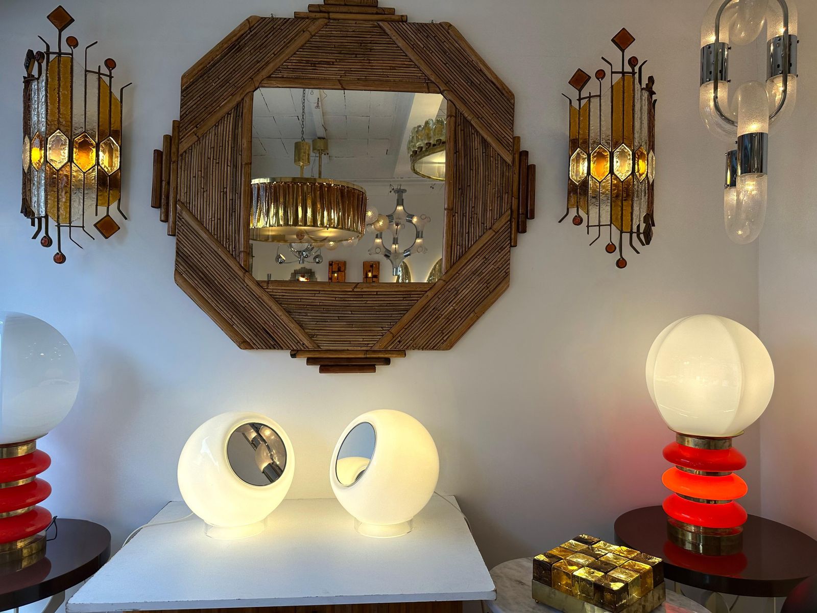 Pair Of Murano Ball Glass Lamps Elios By Giusto Toso For Leucos, Italy, 1970s photo for sale