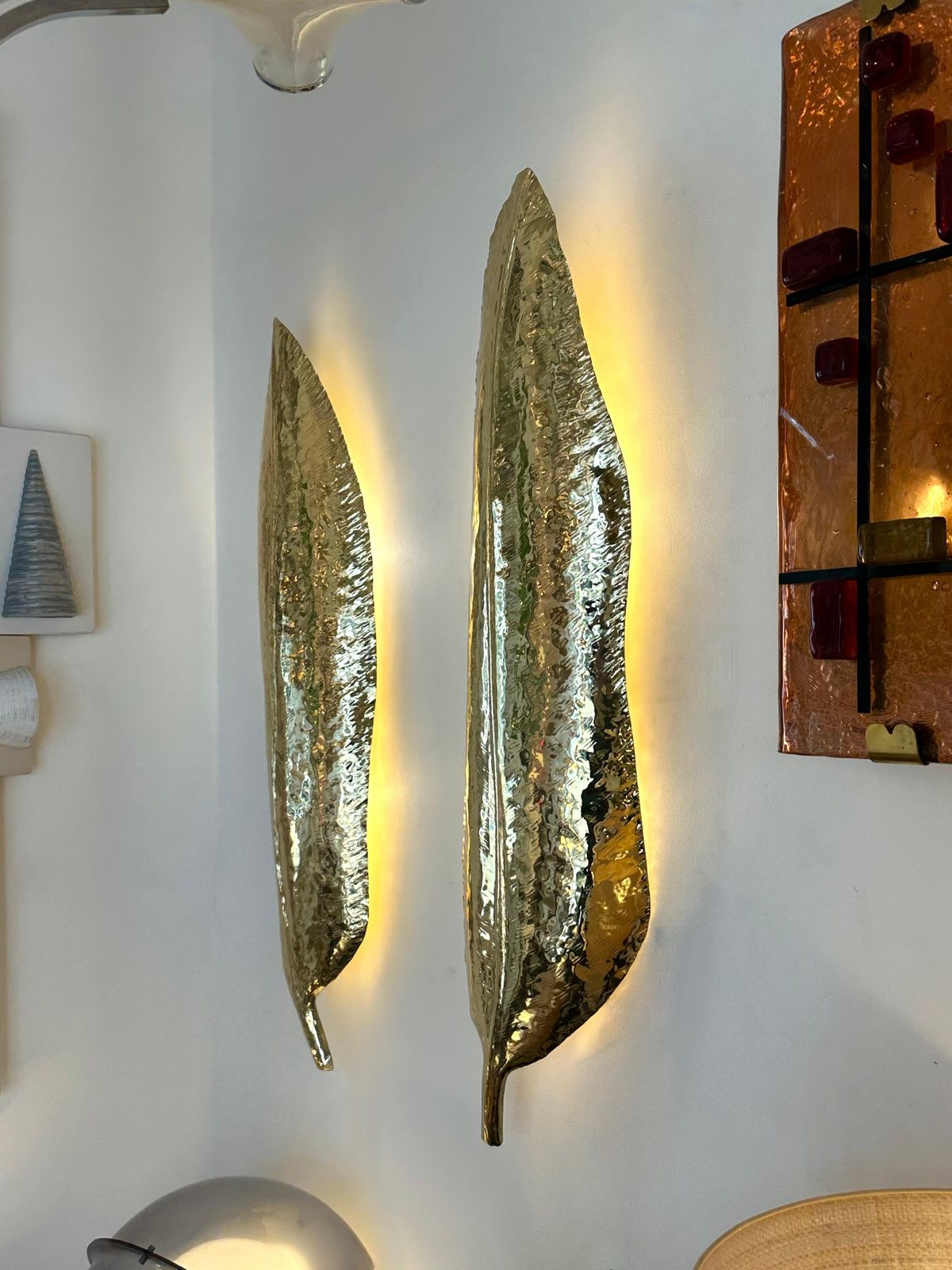 Large Contemporary Pair Of Brass Palm Sconces, Italy photo vinterior