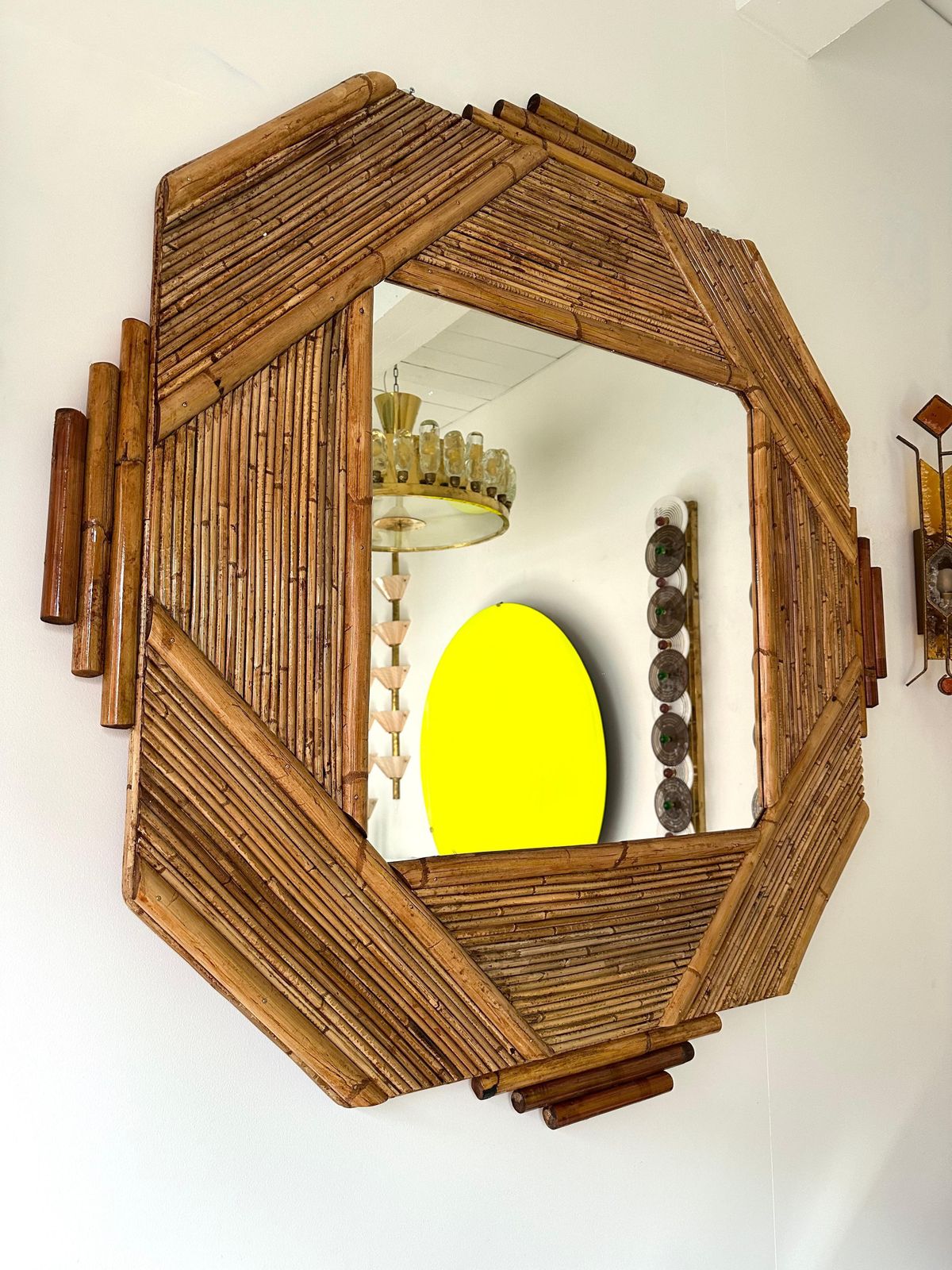 photo for sale Large Bamboo And Rattan Mirror By Colin Morrow For Vivai Del Sud. Italy, 1970s