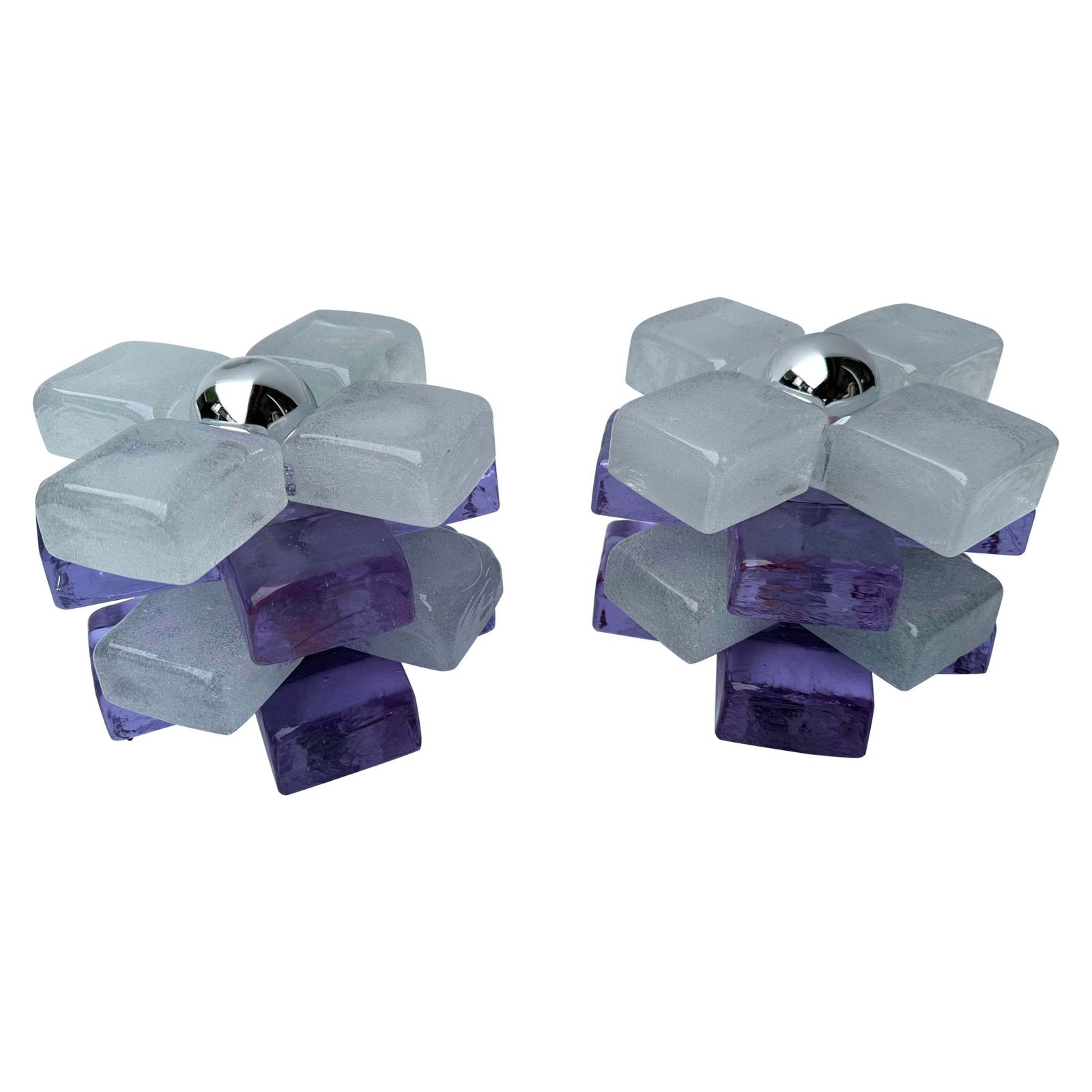 Pair Of Round Glass Cube Lamps By Poliarte, Italy, 1970s