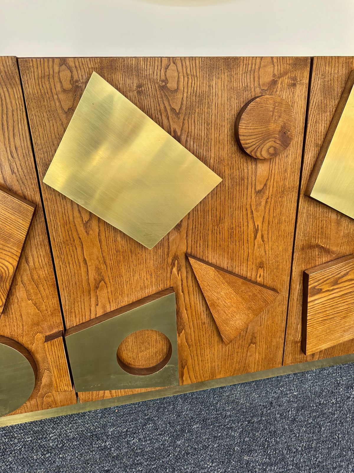 Contemporary Geometrical Wood And Brass Sideboard, Italy photo 7709.0