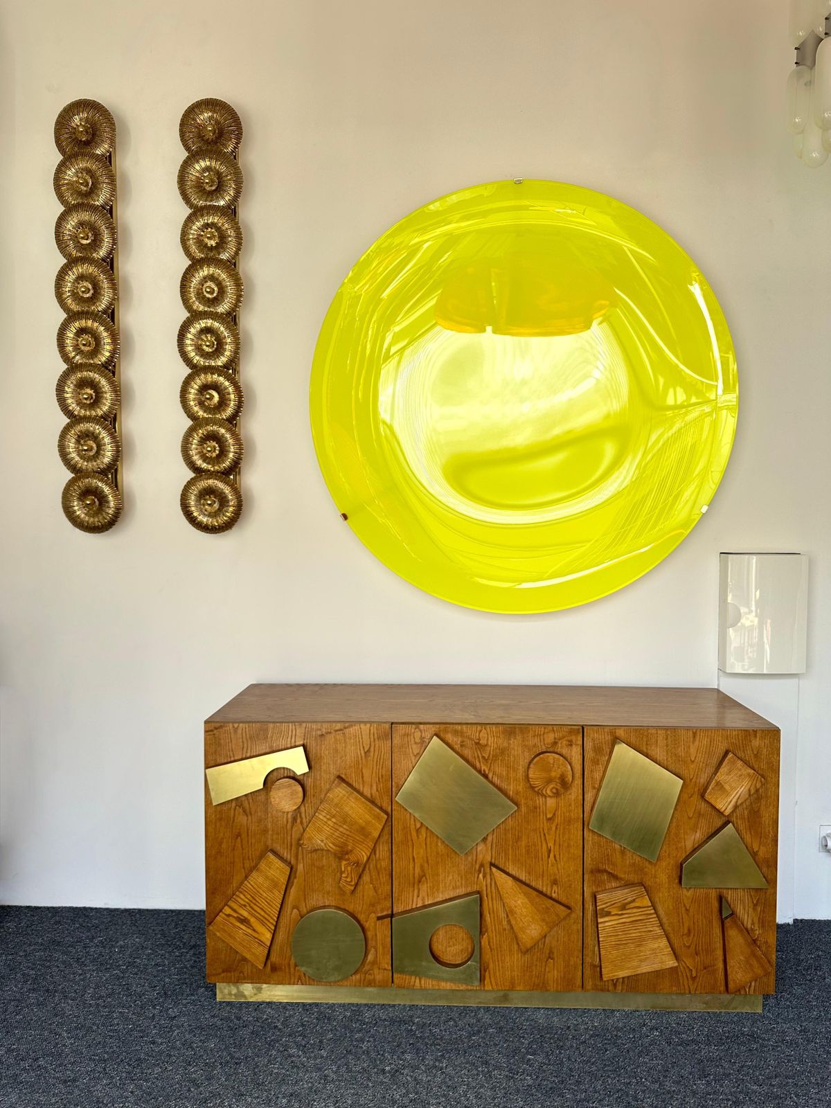Contemporary Geometrical Wood And Brass Sideboard, Italy photo vinterior