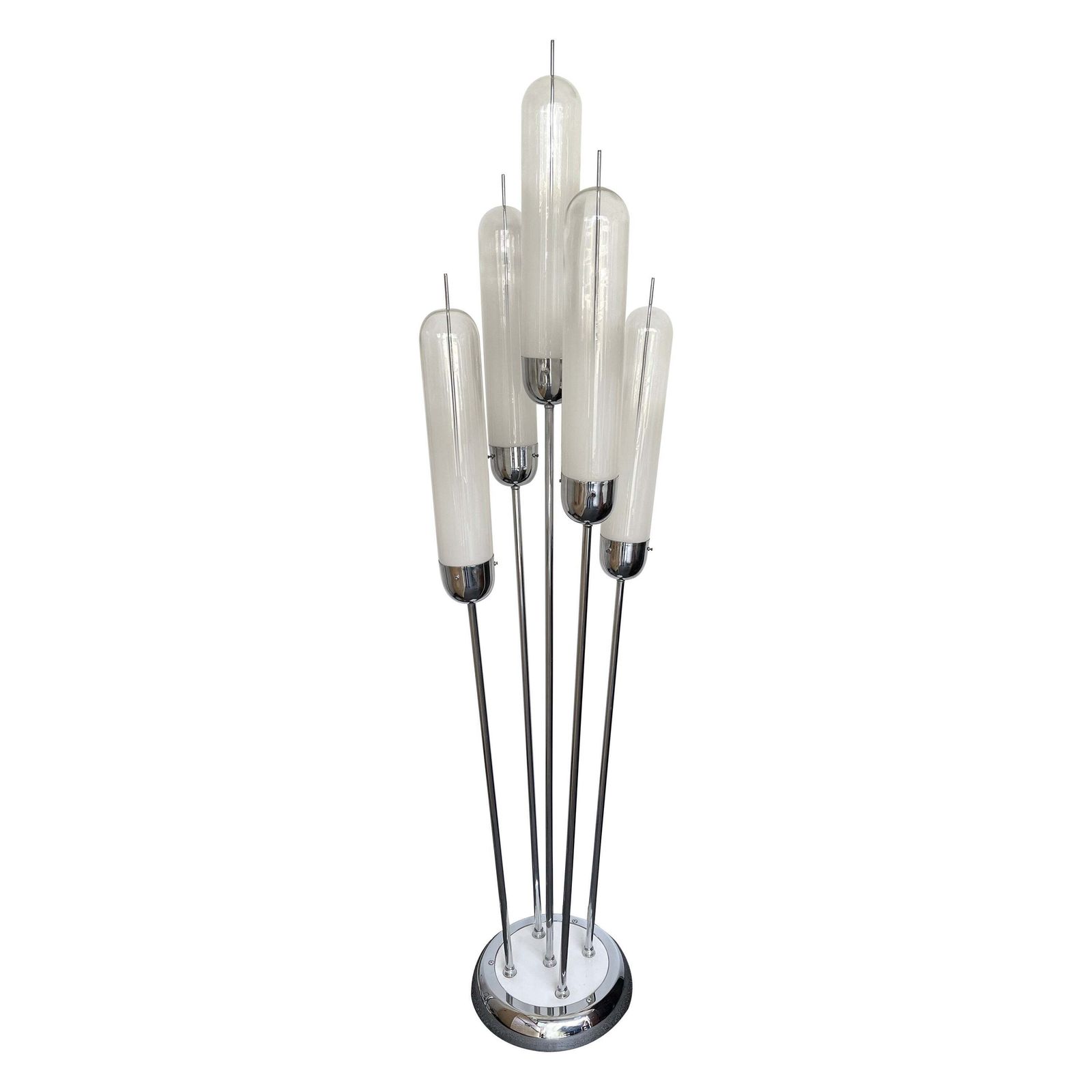 Mid Century Modern Reed Floor Lamp Murano Glass Metal By Mazzega, Italy, 1970s