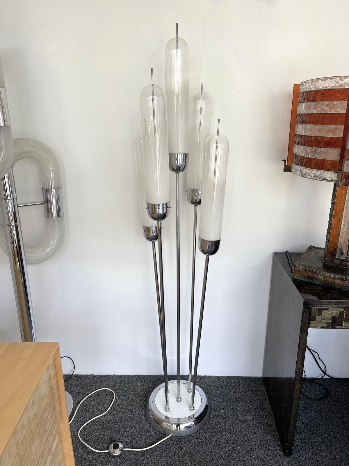 photo for sale Mid Century Modern Reed Floor Lamp Murano Glass Metal By Mazzega, Italy, 1970s
