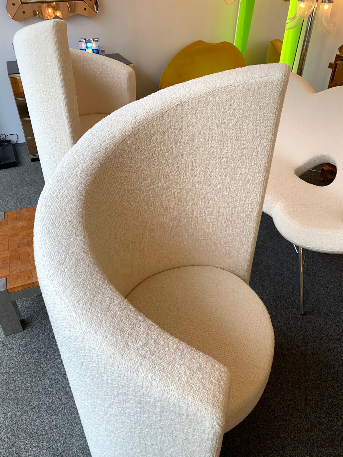 Pair Of Leaf Armchairs Bouclé Fabric, Italy, 1980s photo furniture