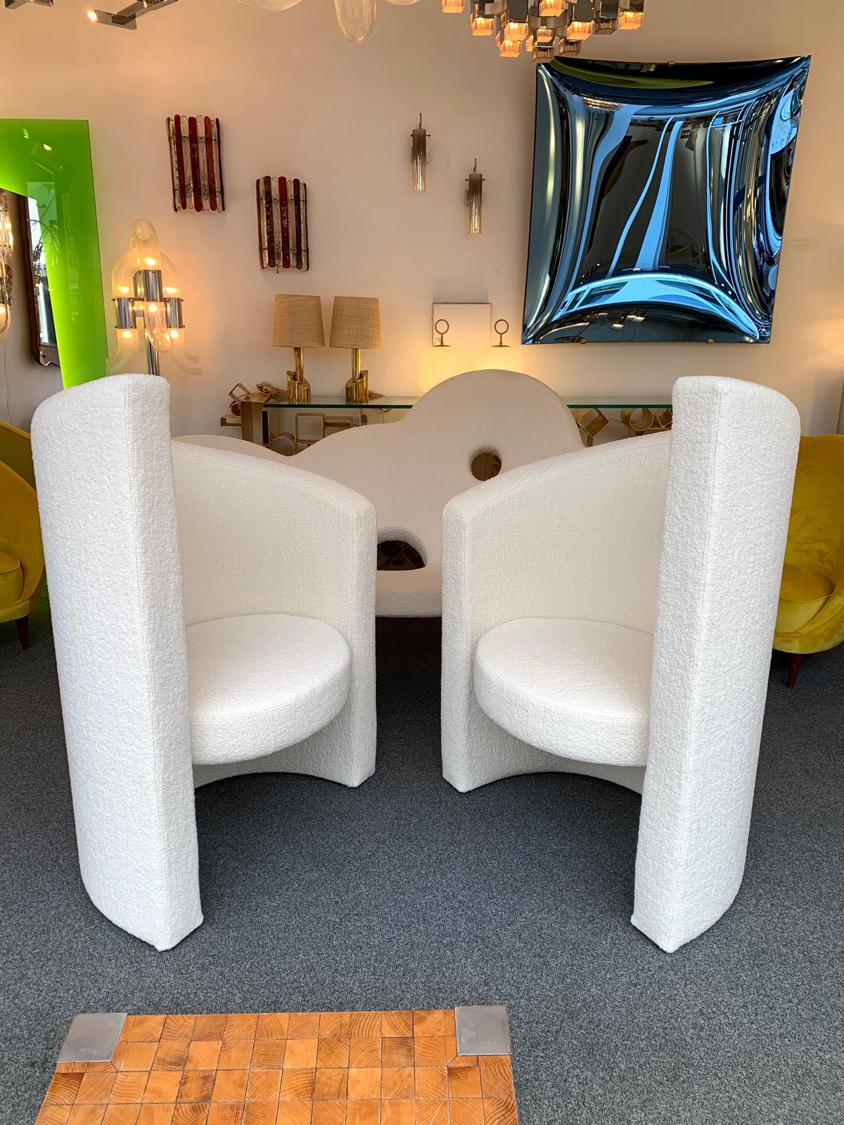 Pair Of Leaf Armchairs Bouclé Fabric, Italy, 1980s photo for sale