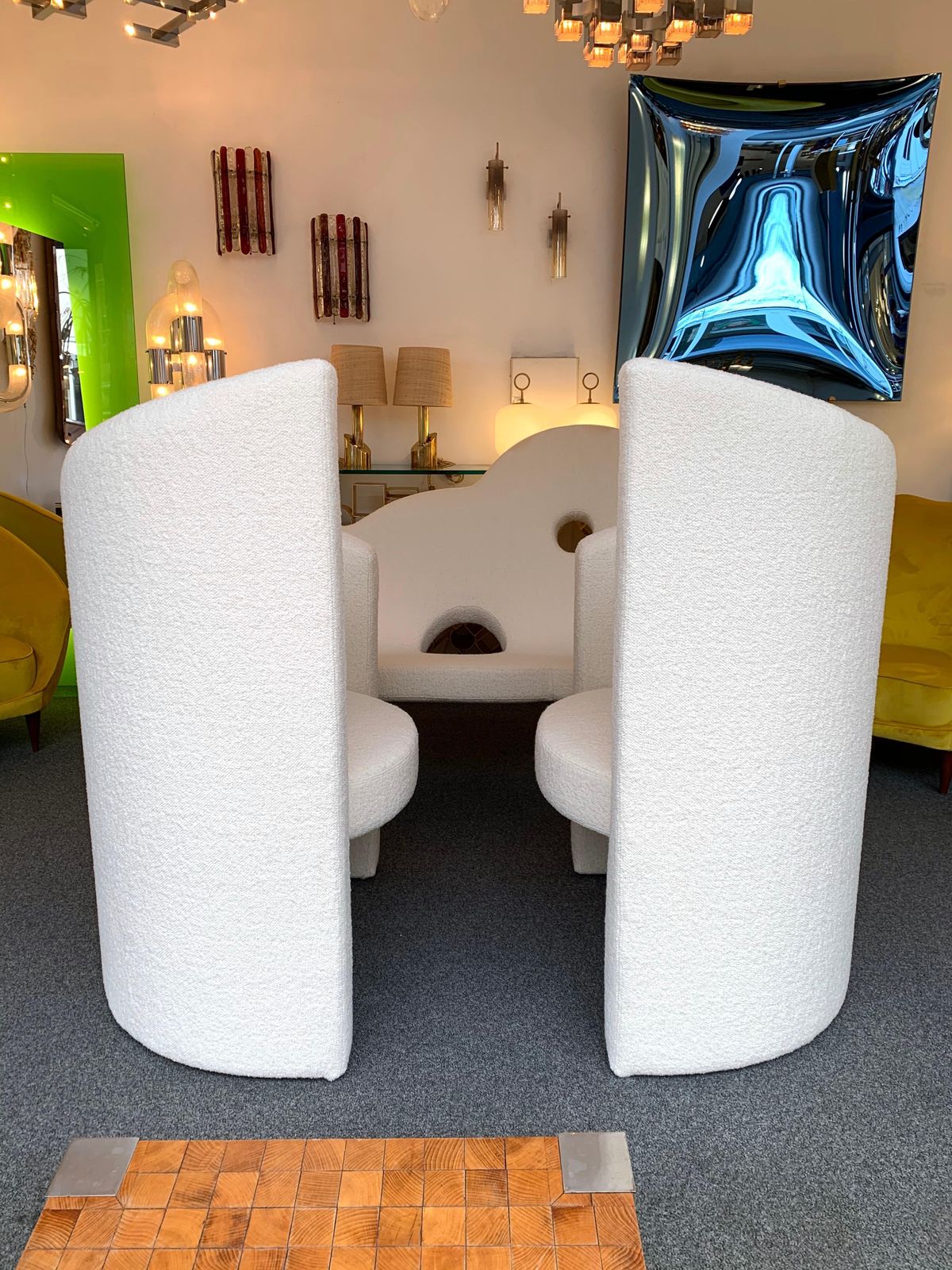 Pair Of Leaf Armchairs Bouclé Fabric, Italy, 1980s photo vintage