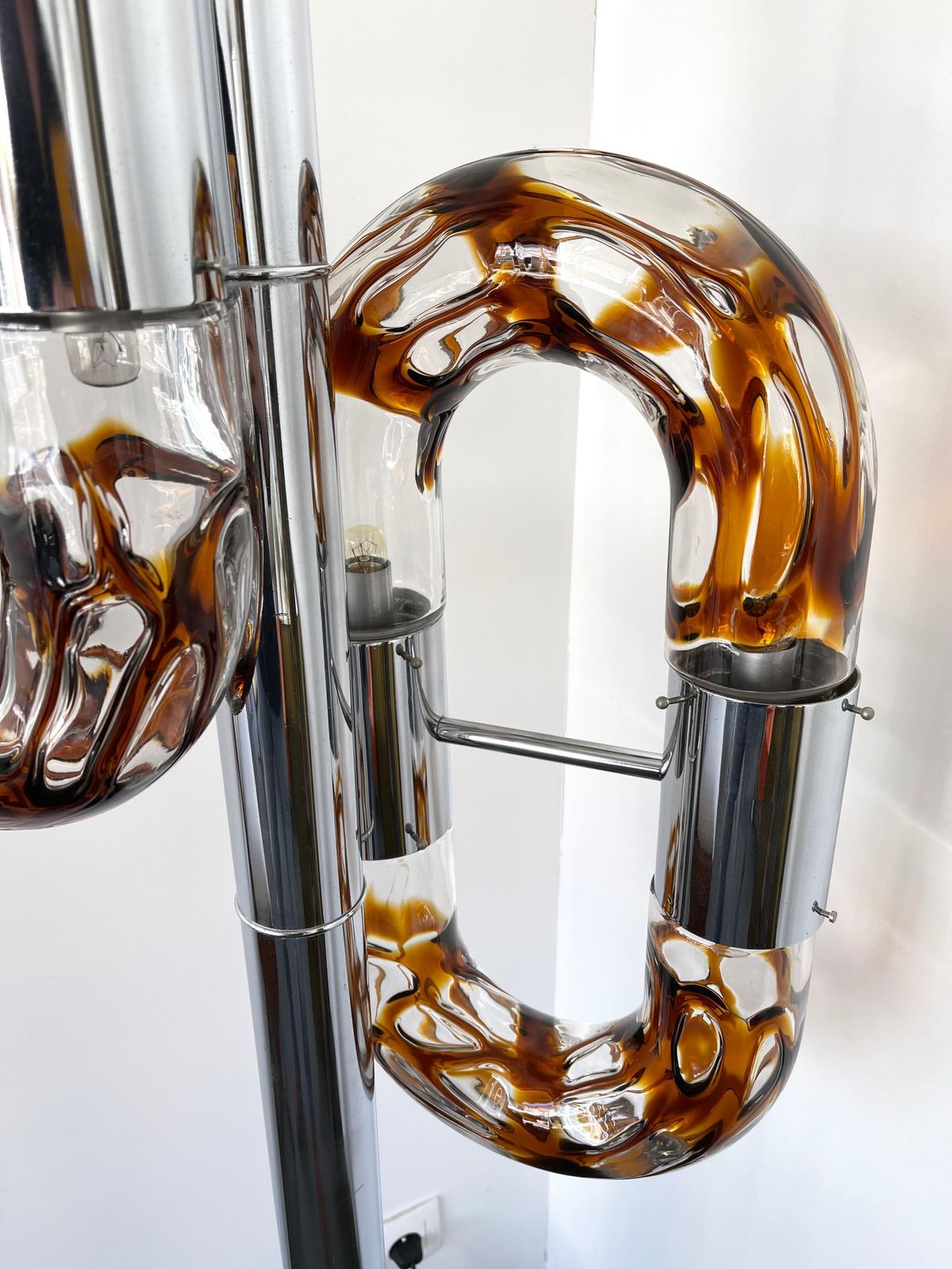 photo for sale Floor Lamp Metal Chrome Murano Glass By Aldo Nason For Mazzega, Italy, 1970s