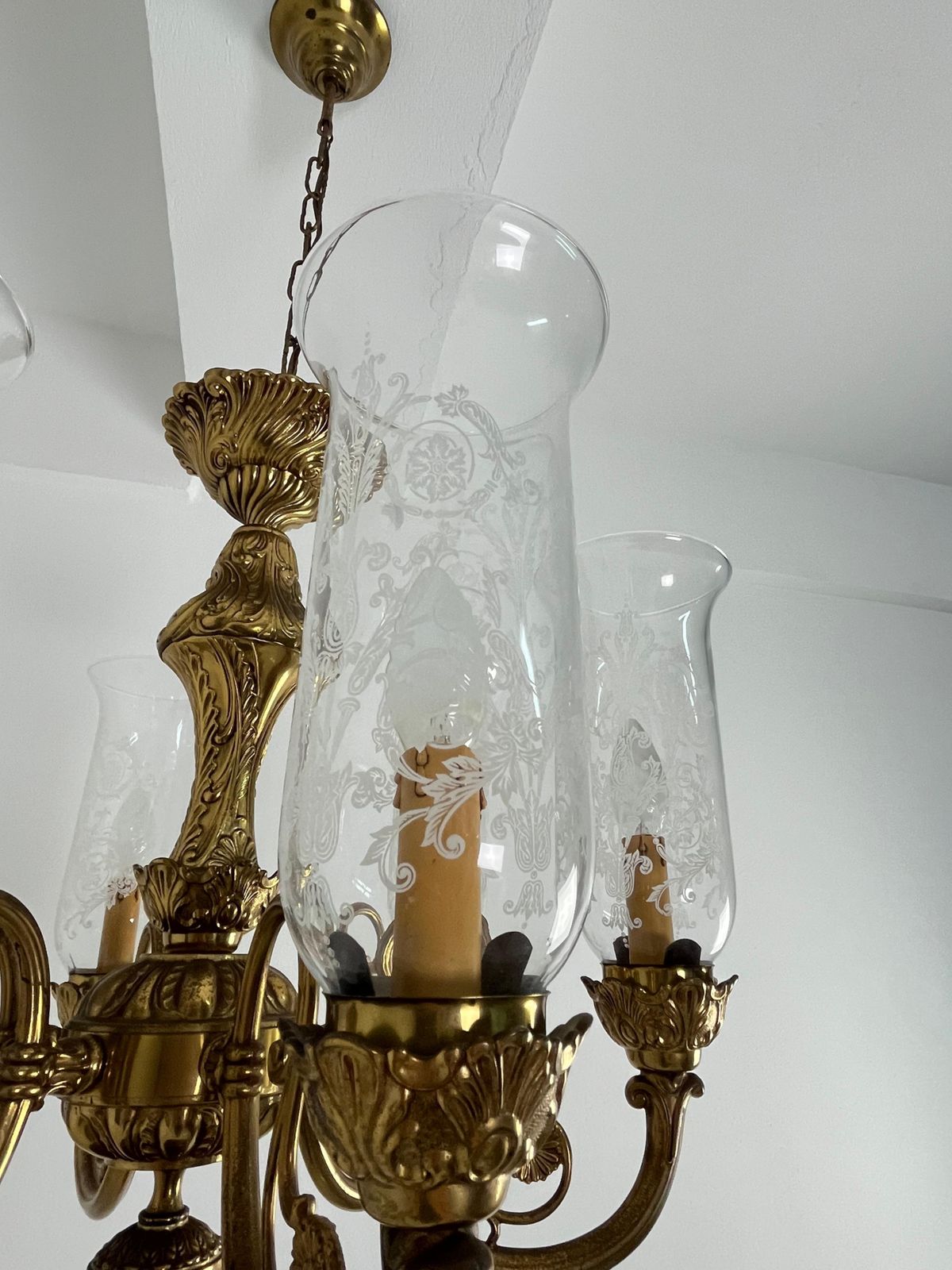 Set Of 2 Venetian Chandeliers 6 Lights Brass And Murano Glass 1960s photo 5653.0