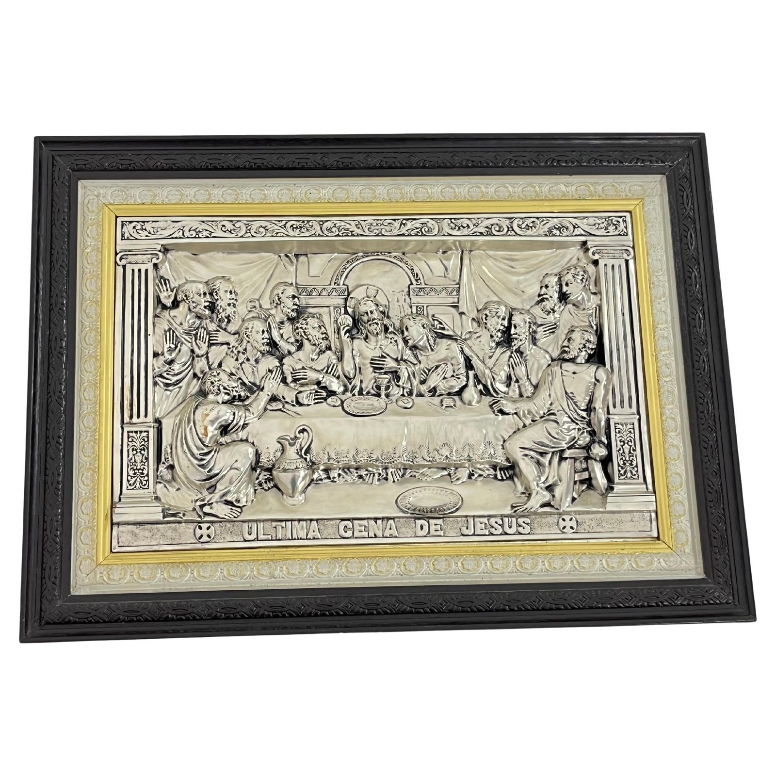 Large "Ultima Cena De Jesus" Made In Italy Silver Plated Metal 1960s