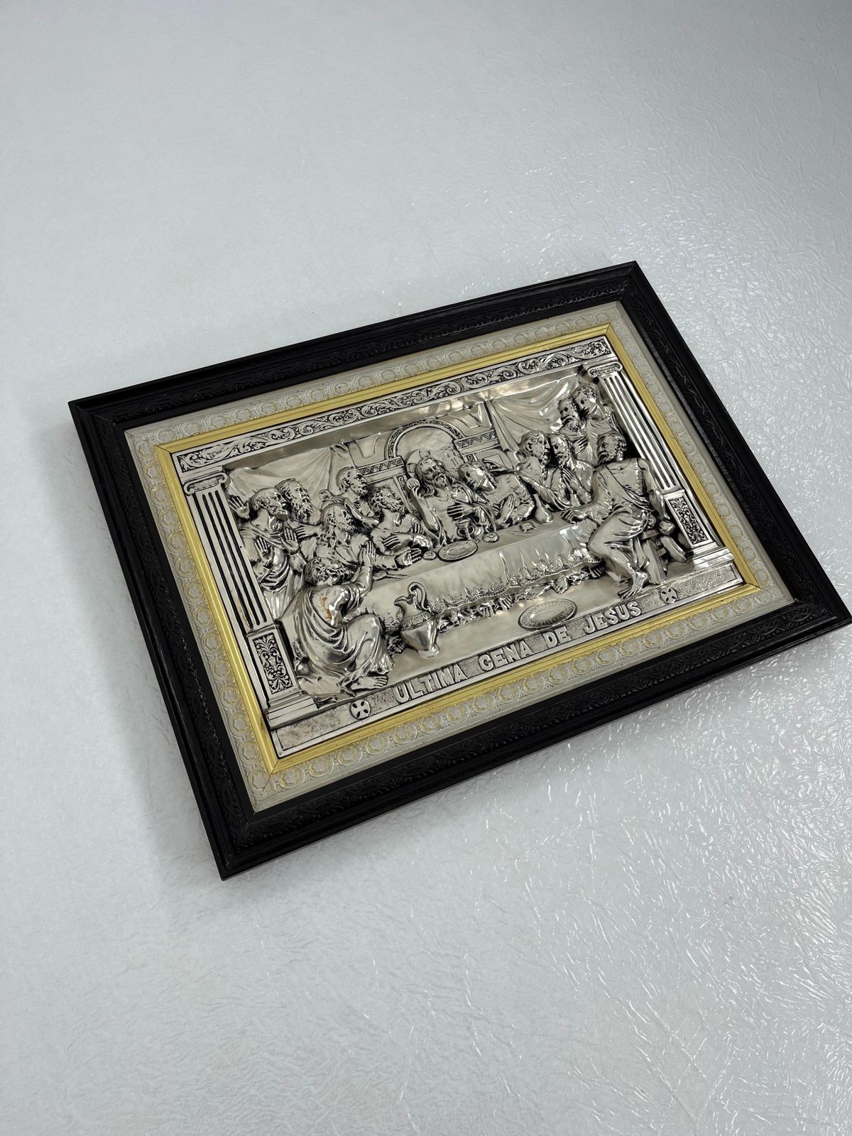 Large "Ultima Cena De Jesus" Made In Italy Silver Plated Metal 1960s photo vintage