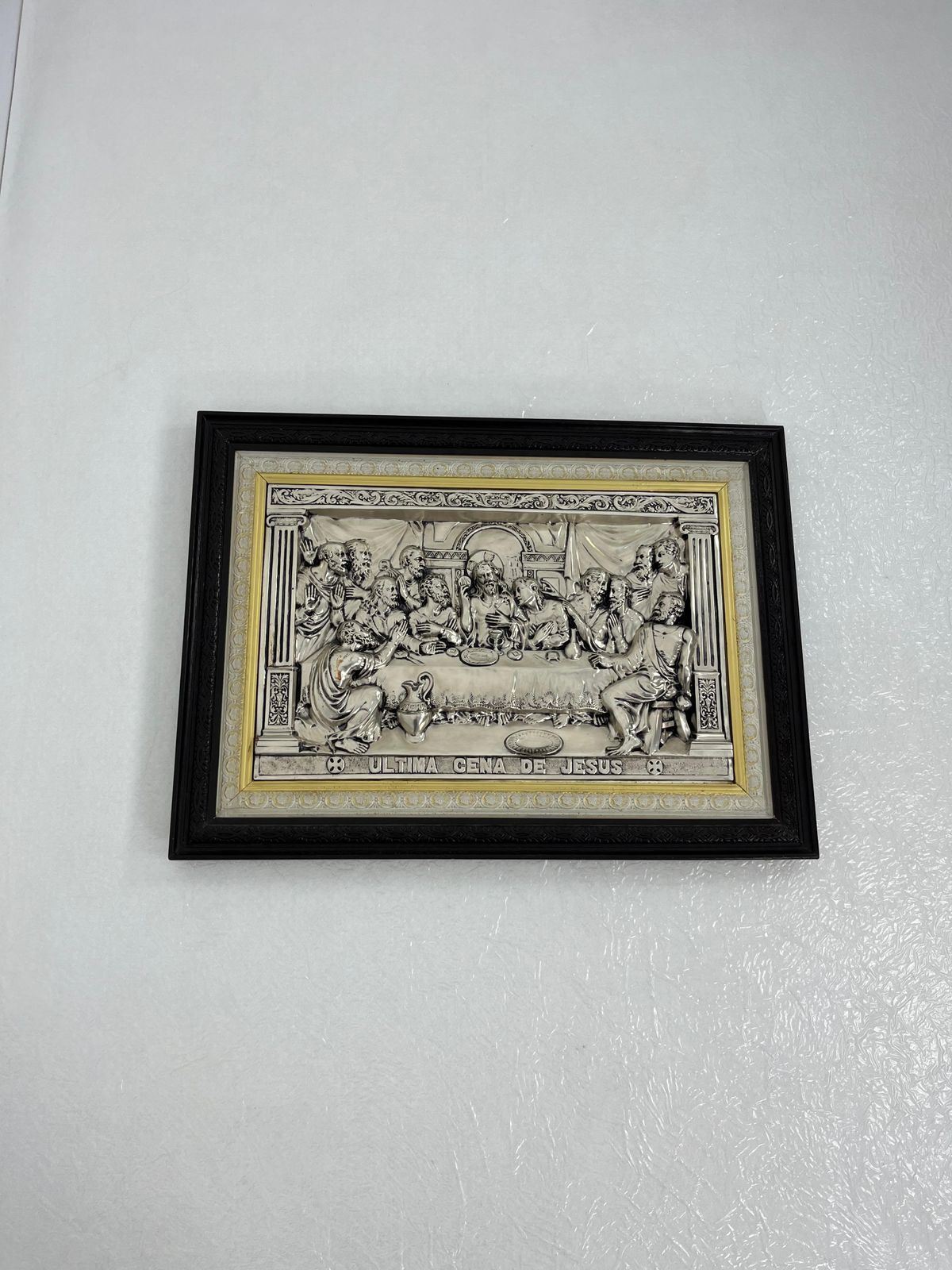 photo furniture Large "Ultima Cena De Jesus" Made In Italy Silver Plated Metal 1960s