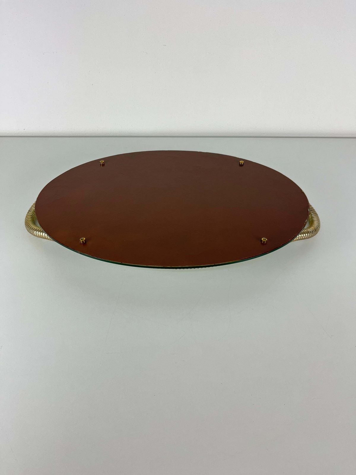 Italian Art Deco Oval Tray Brass And Mirrored Glass In The Style Of Fontana Arte photo vinterior