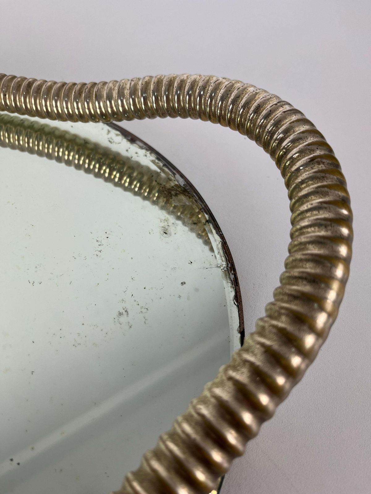 Italian Art Deco Oval Tray Brass And Mirrored Glass In The Style Of Fontana Arte photo buy