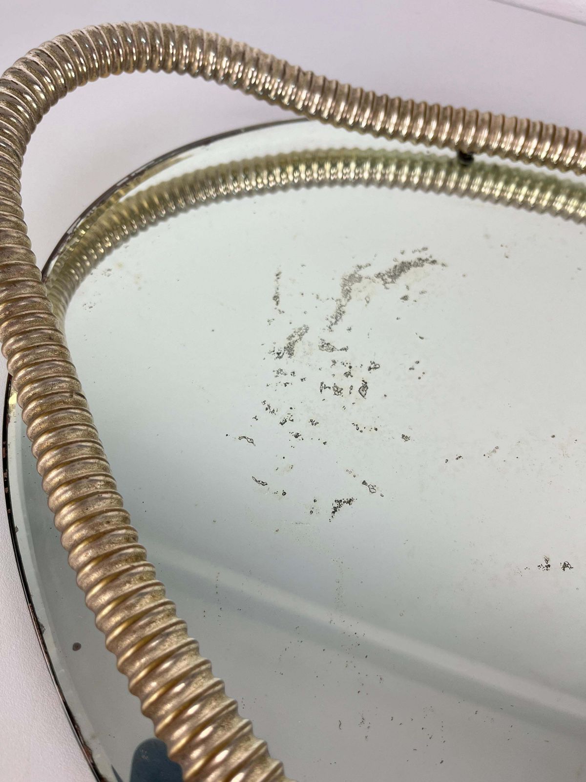 Italian Art Deco Oval Tray Brass And Mirrored Glass In The Style Of Fontana Arte photo vintage