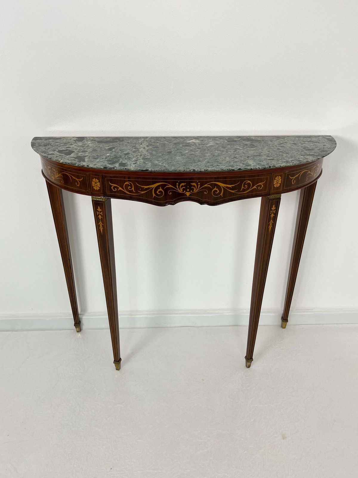 Mid Century Italian Console Table With Green Marble Top, Brass Feet, 1960s photo vinterior