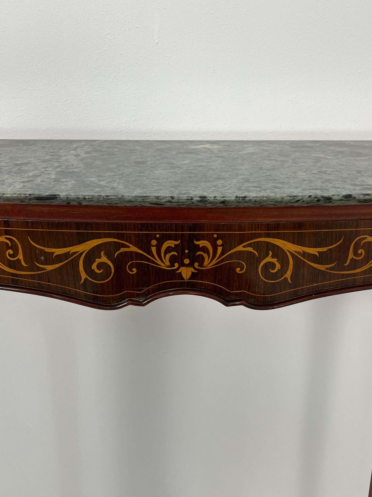 photo furniture Mid Century Italian Console Table With Green Marble Top, Brass Feet, 1960s