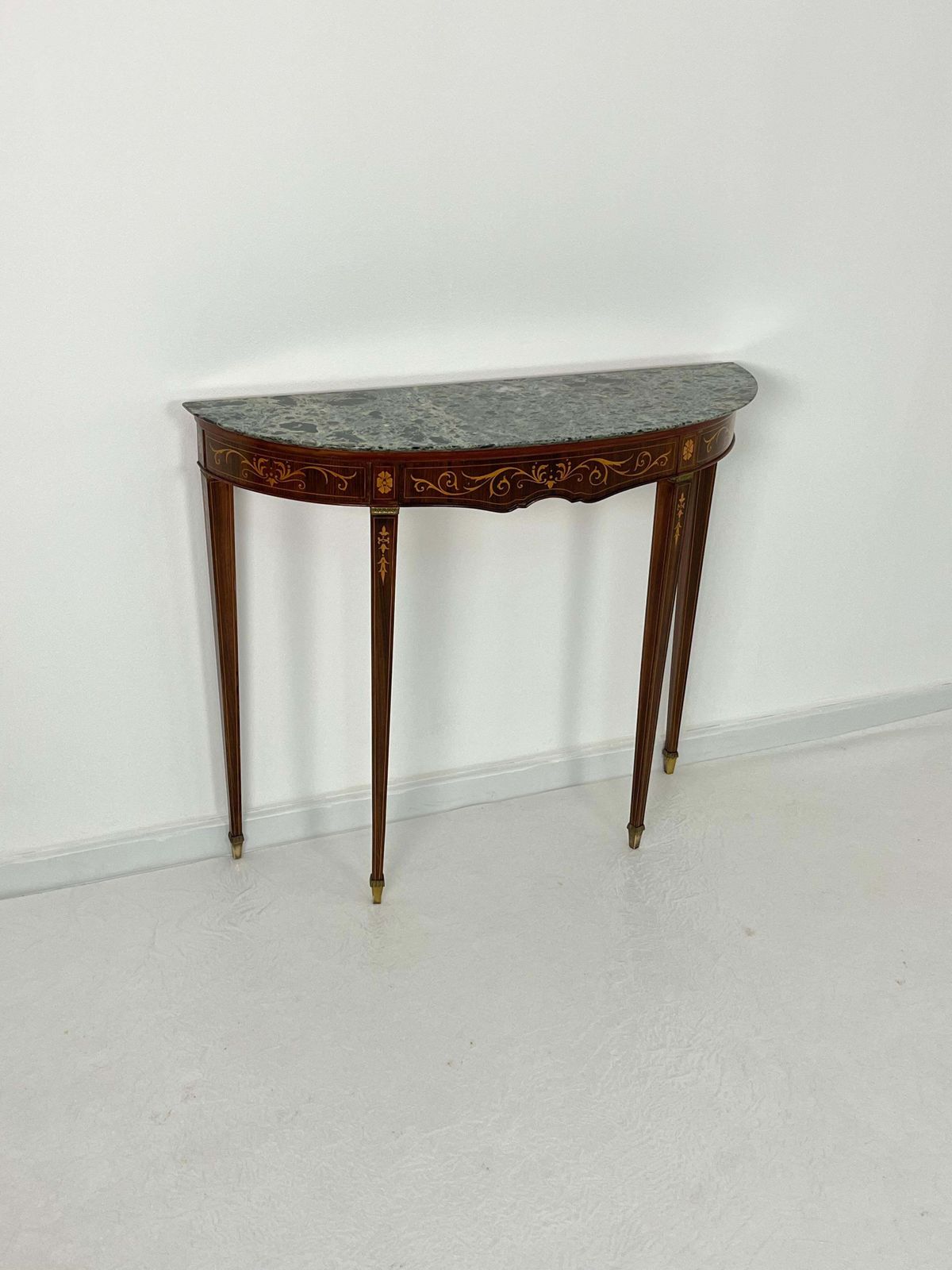 Furniture Mid Century Italian Console Table With Green Marble Top, Brass Feet, 1960s photo