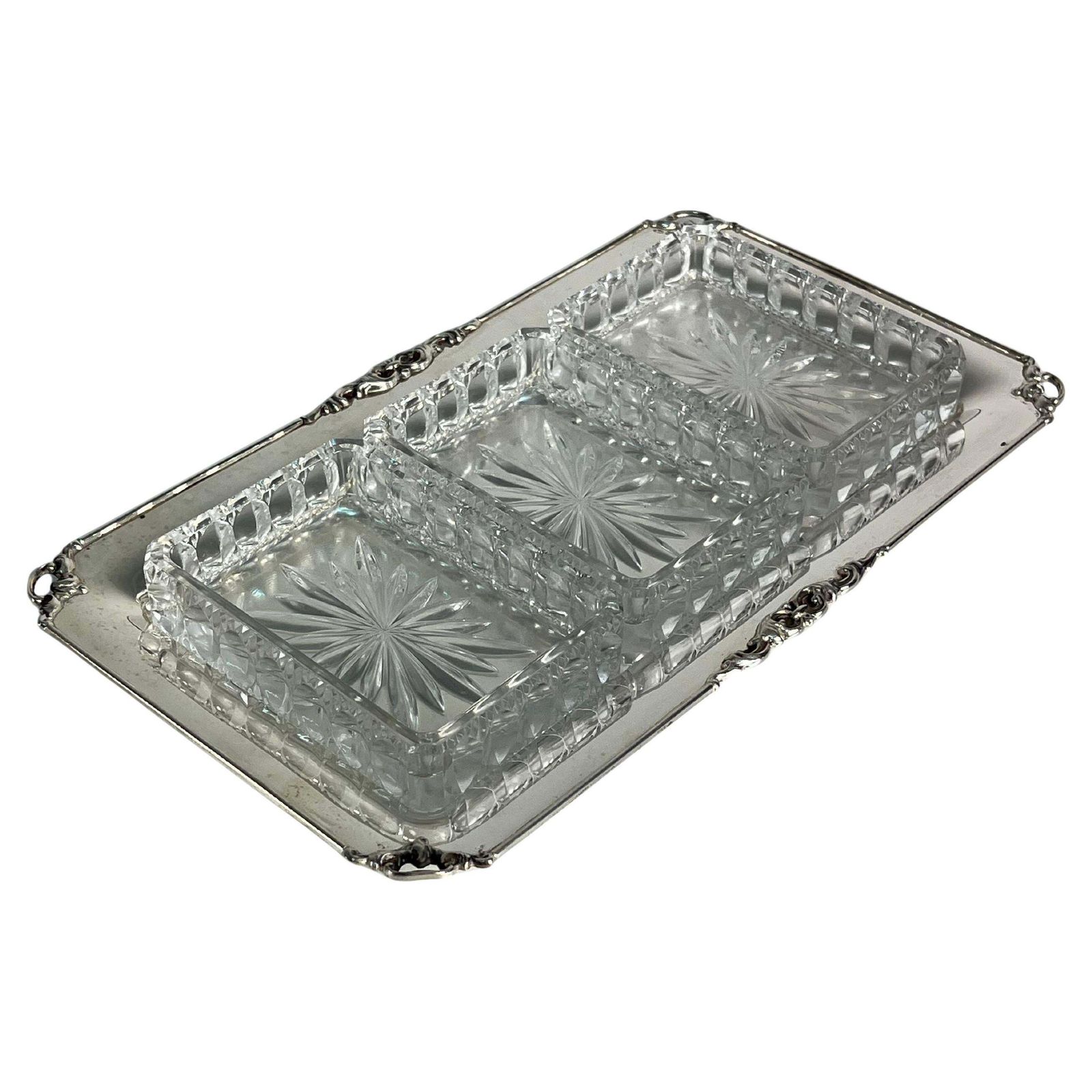 800 Silver And Glass Appetizer Dish, Made In Italy, 1980s