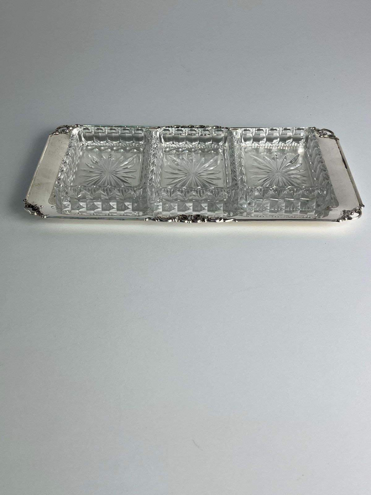 800 Silver And Glass Appetizer Dish, Made In Italy, 1980s photo Home Decor