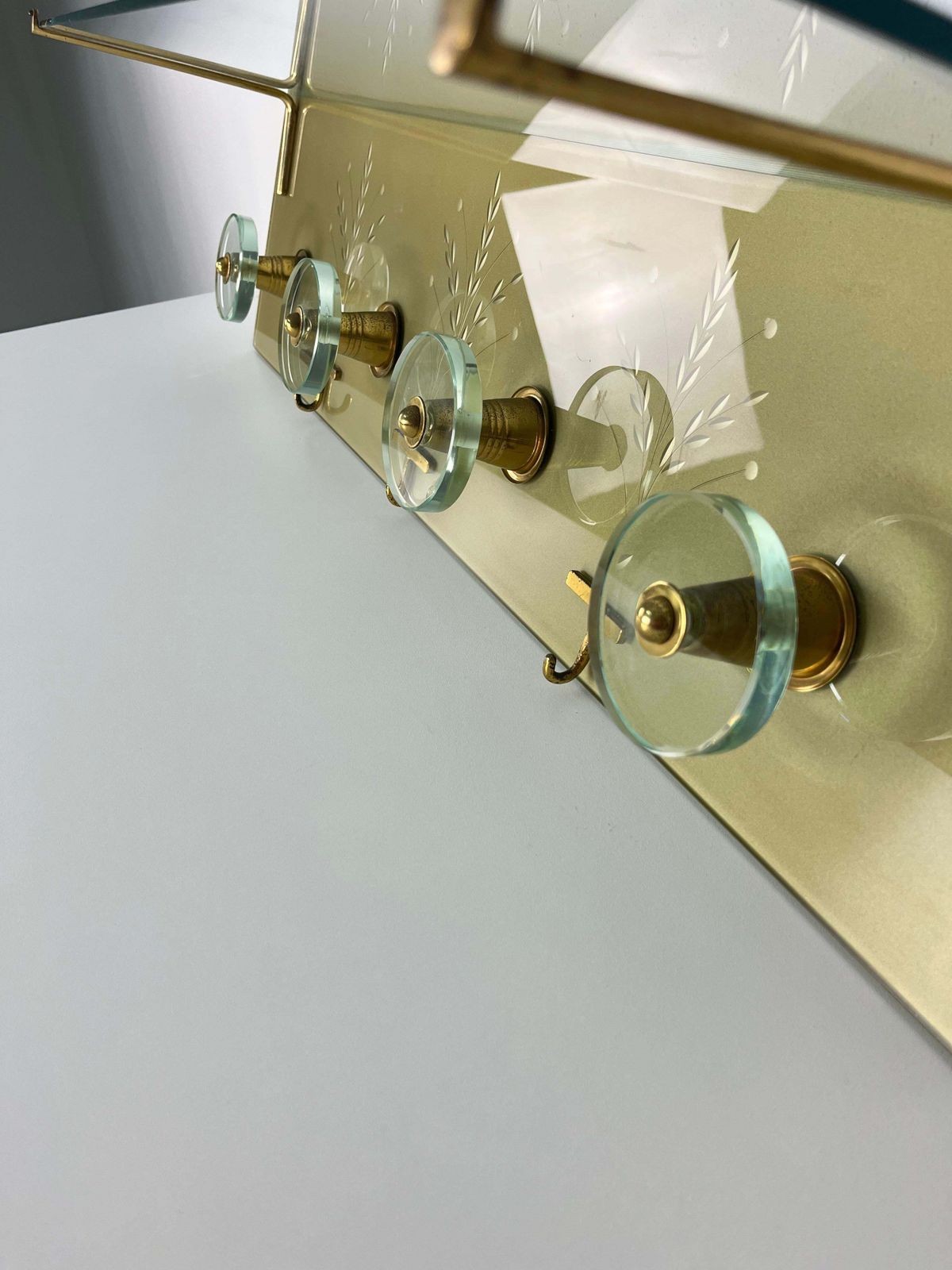 Wall Coat Rack Engraved Glass And Brass In The Style Of Fontana Arte, 1950s photo furniture