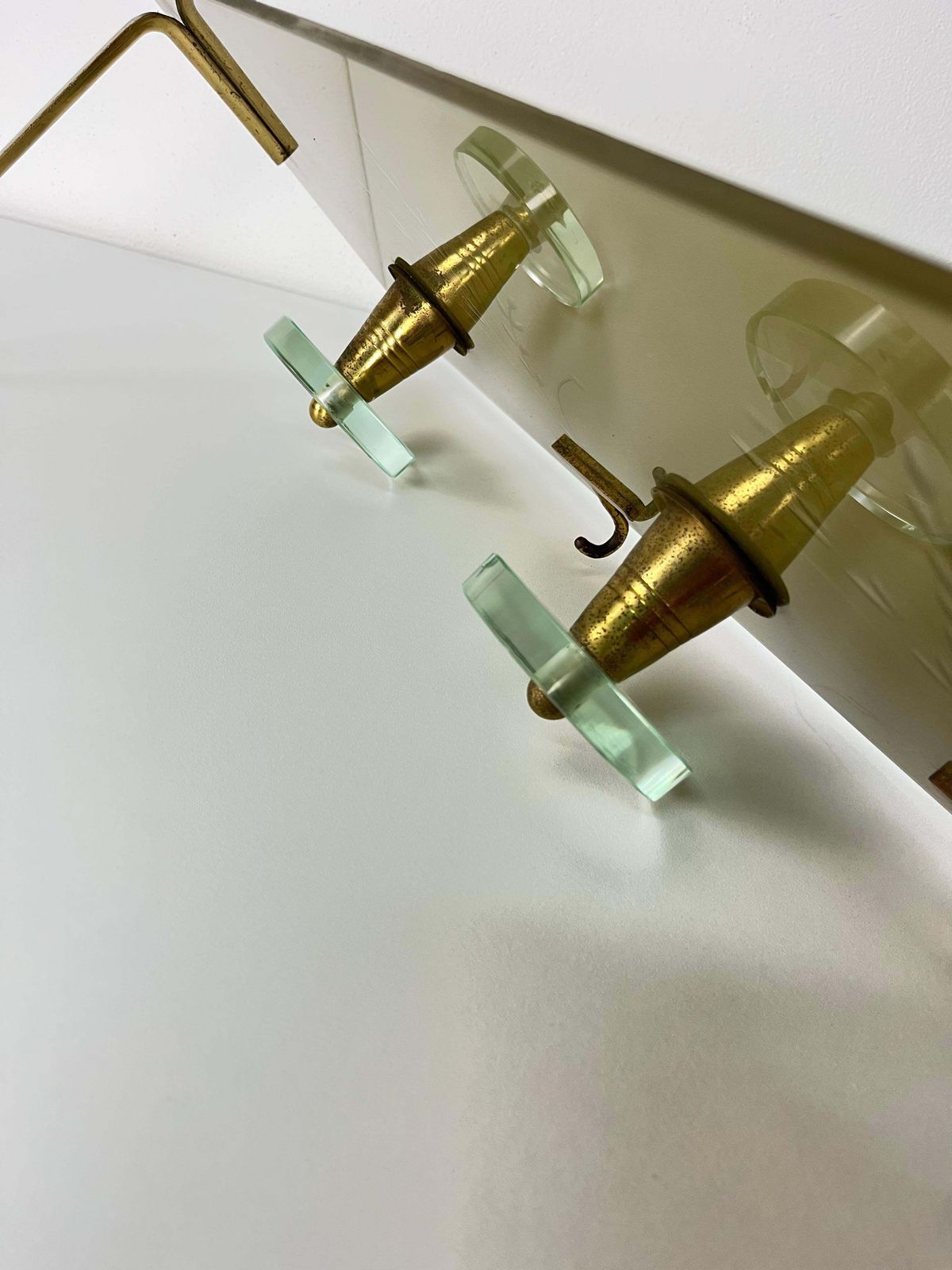 photo vinterior Wall Coat Rack Engraved Glass And Brass In The Style Of Fontana Arte, 1950s